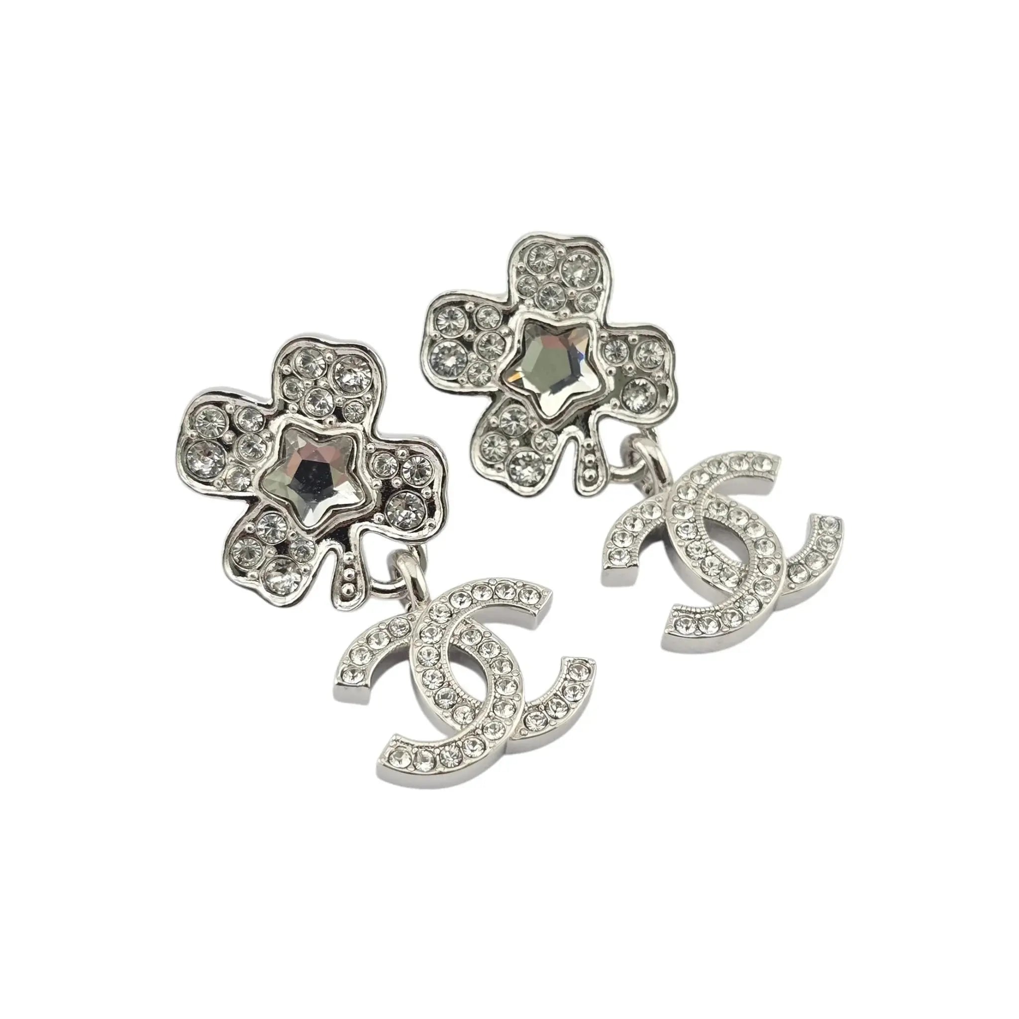 Chanel CC Silver Crystal Star Floral Drop Earrings 2025 CHANEL