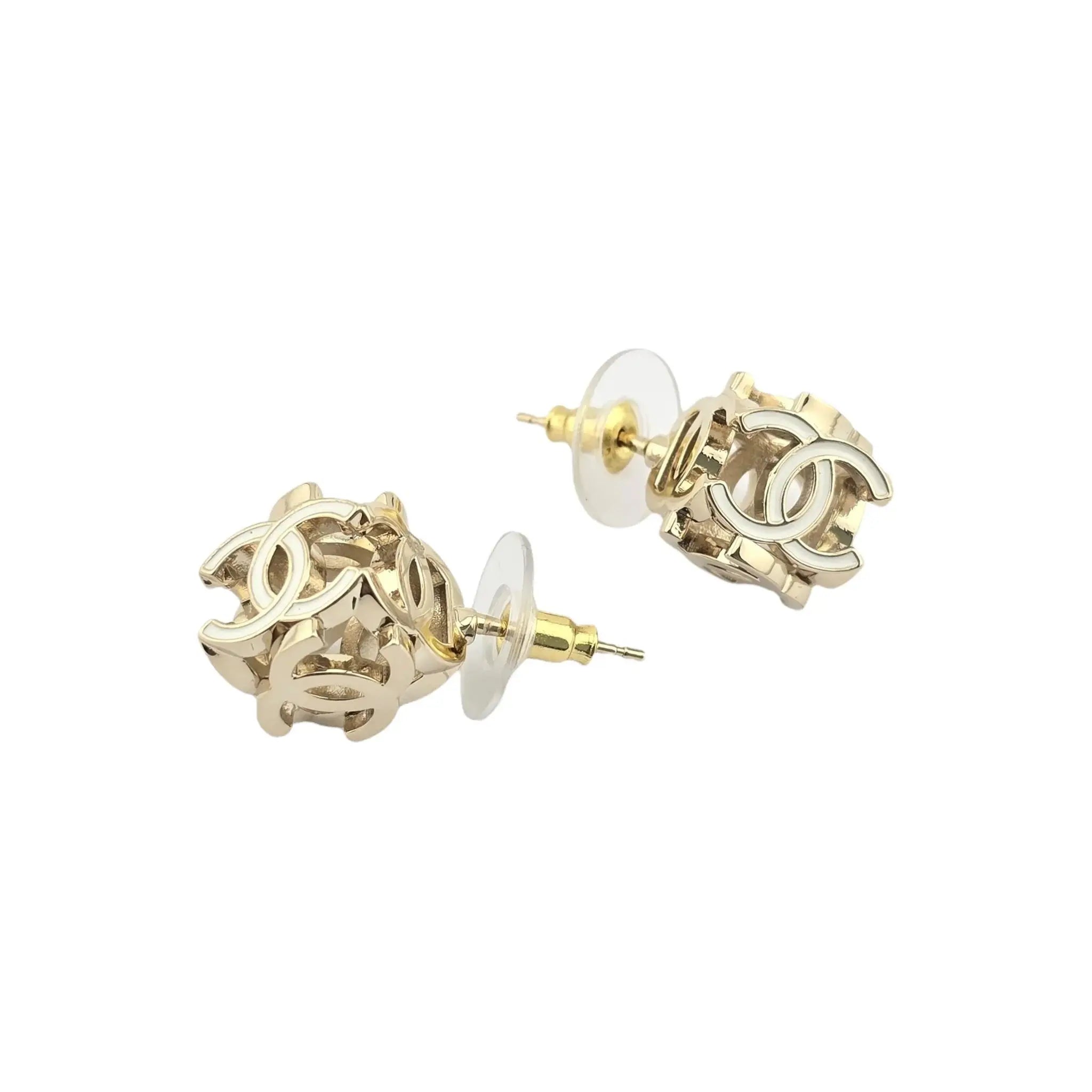 Chanel CC Logo Cube Earrings White Gold 2022 CHANEL