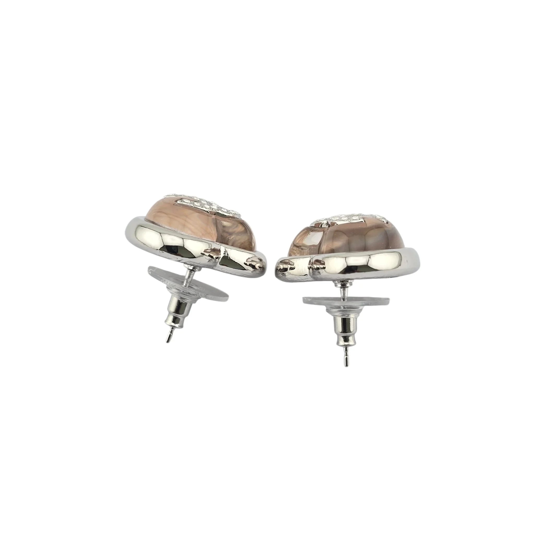 Chanel CC Pink Heart Silver Metal Earrings B25 CHANEL