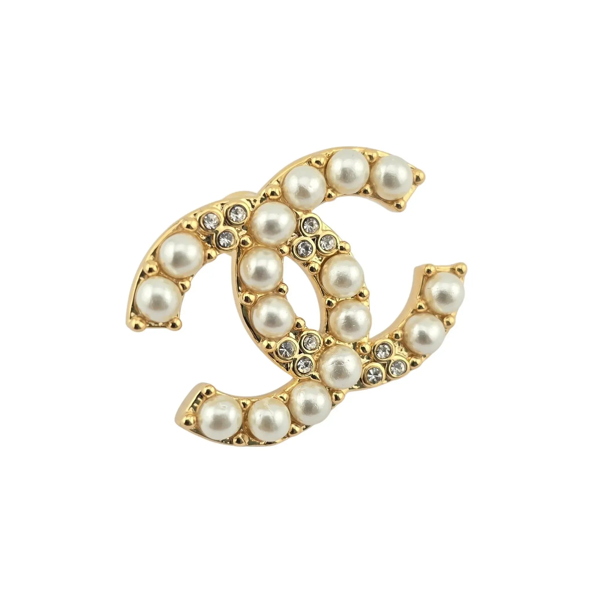 Chanel CC Gold Faux Pearl Crystal Earrings B24 CHANEL