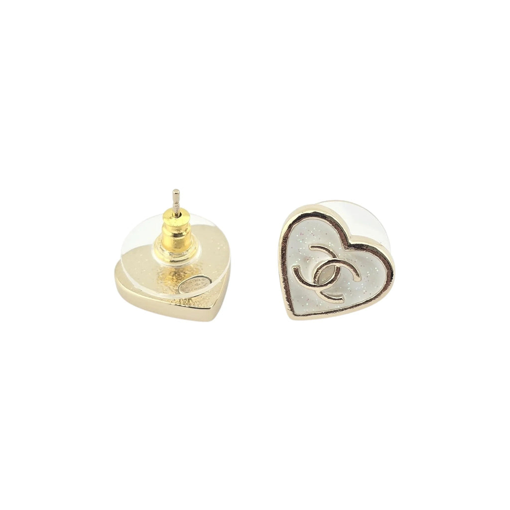 Chanel CC White Enamel Heart Stud 2025 CHANEL