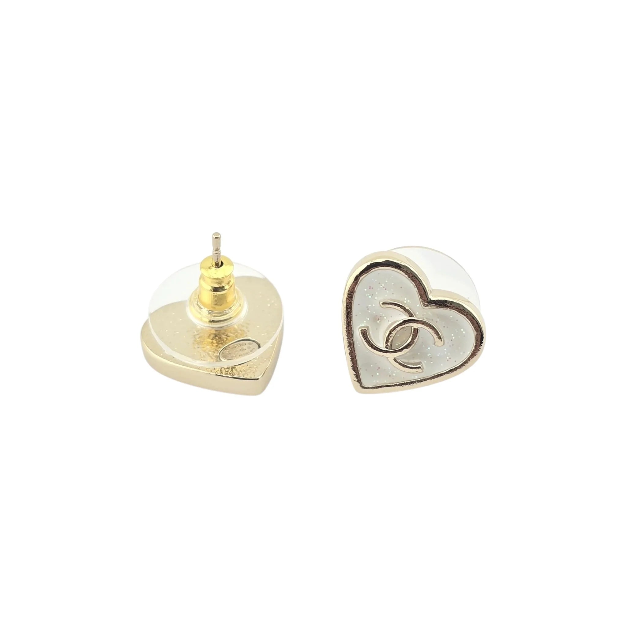Chanel CC White Enamel Heart Stud 2025 CHANEL