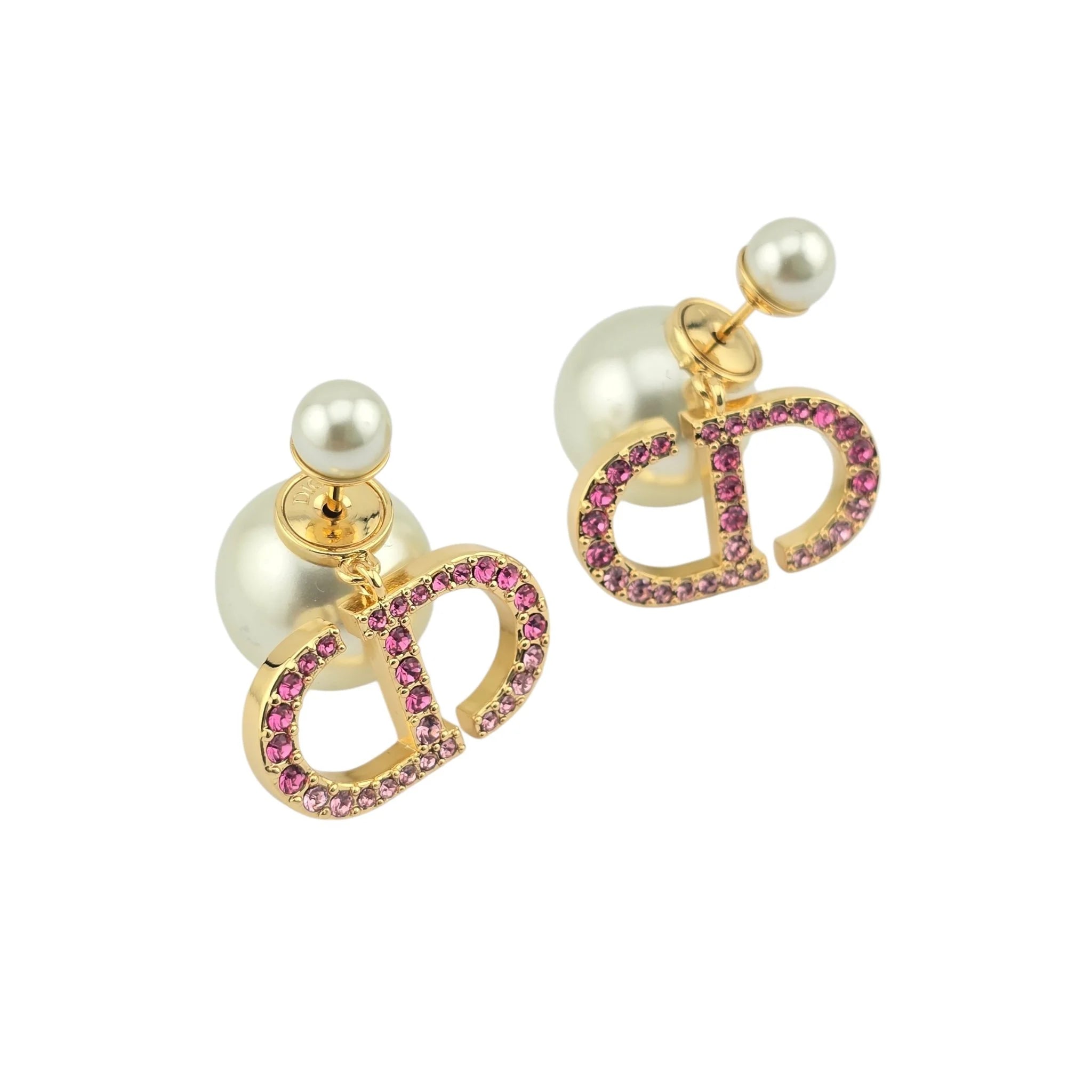 Christian Dior Tribales Faux Pearl Pink Crystal CD Earrings DIOR