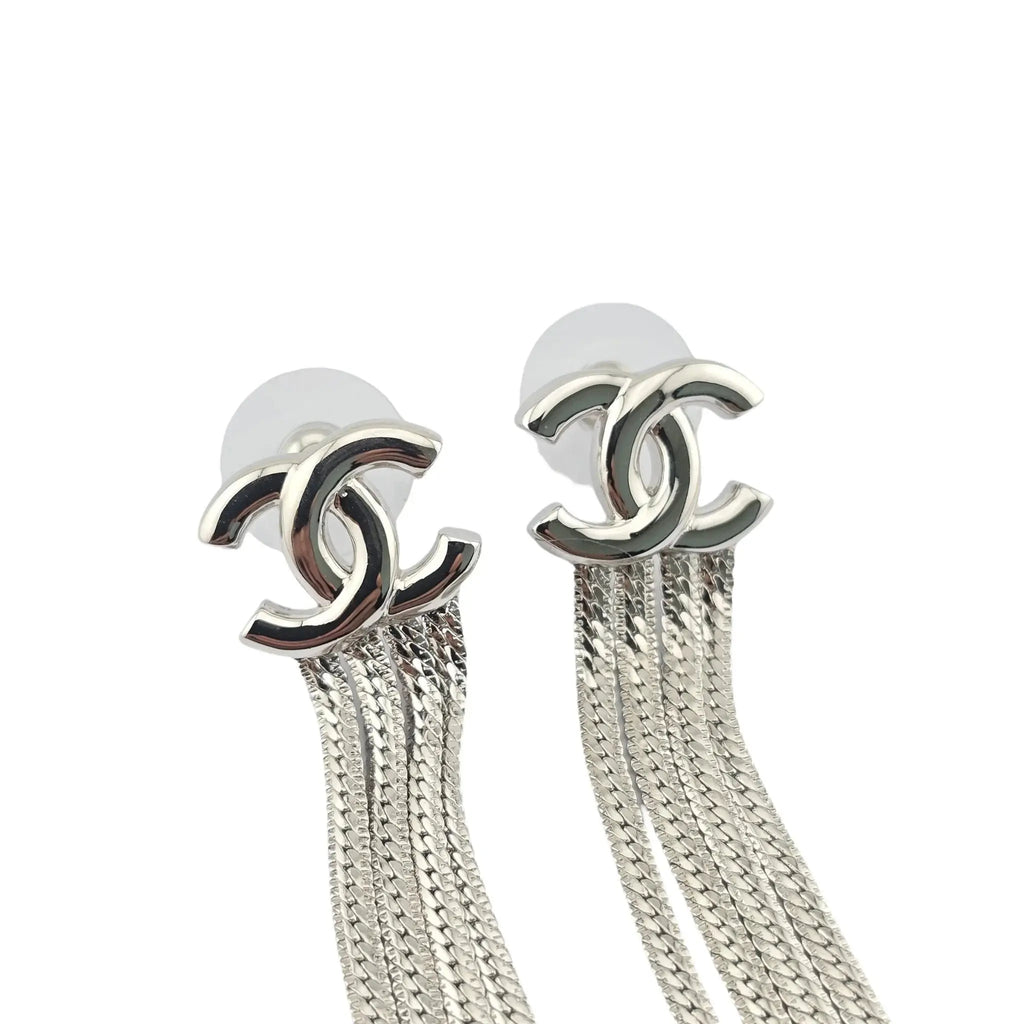 Chanel CC Silver Chain Drop Earrings A24 CHANEL