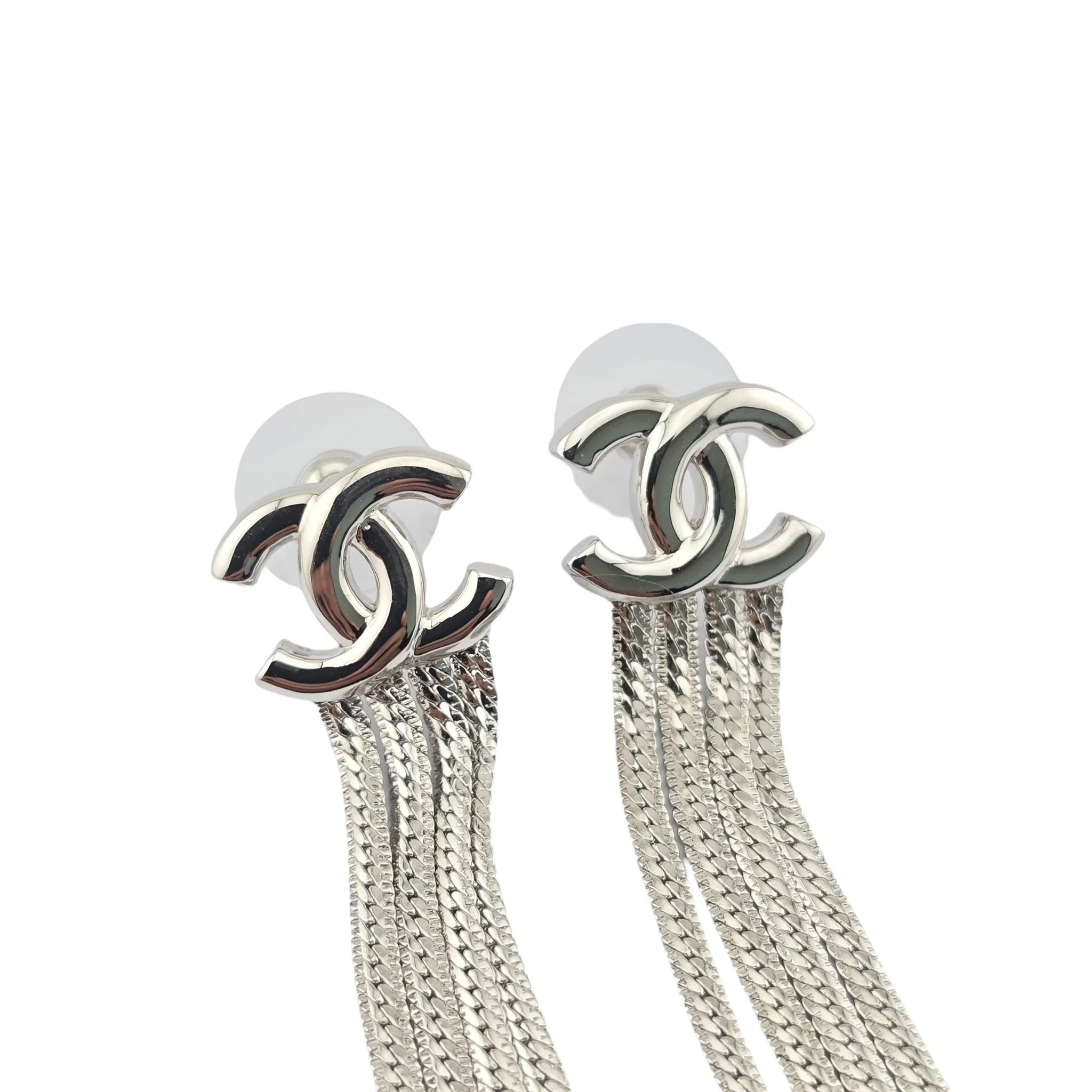Chanel CC Silver Chain Drop Earrings A24 CHANEL