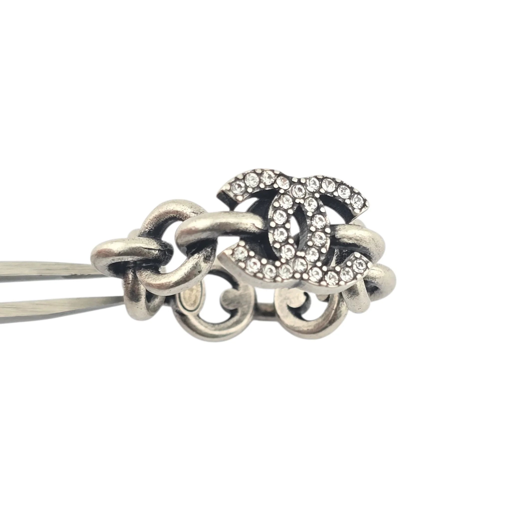 Chanel CC Silver Crystal Ring CHANEL