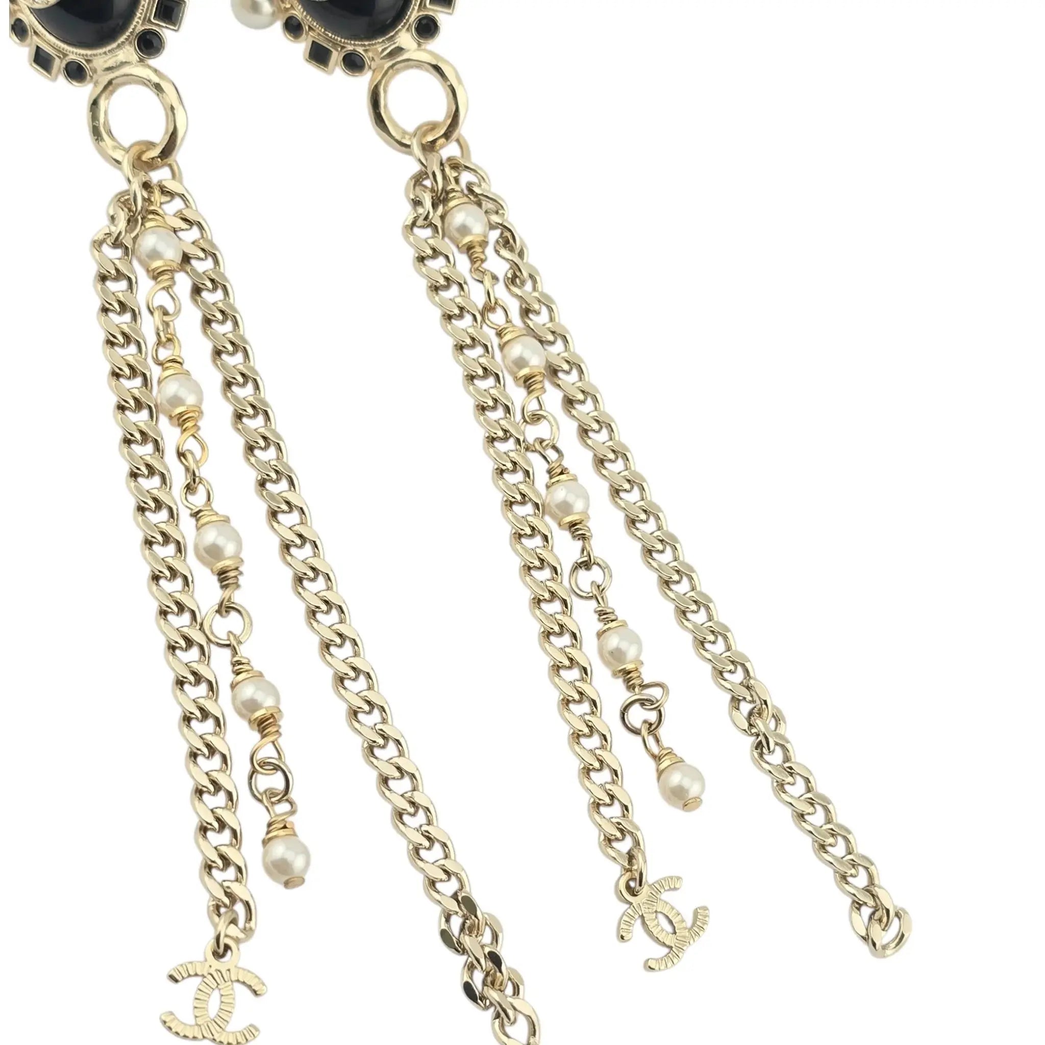 Chanel CC Black Gold Drop Earrings B22 CHANEL