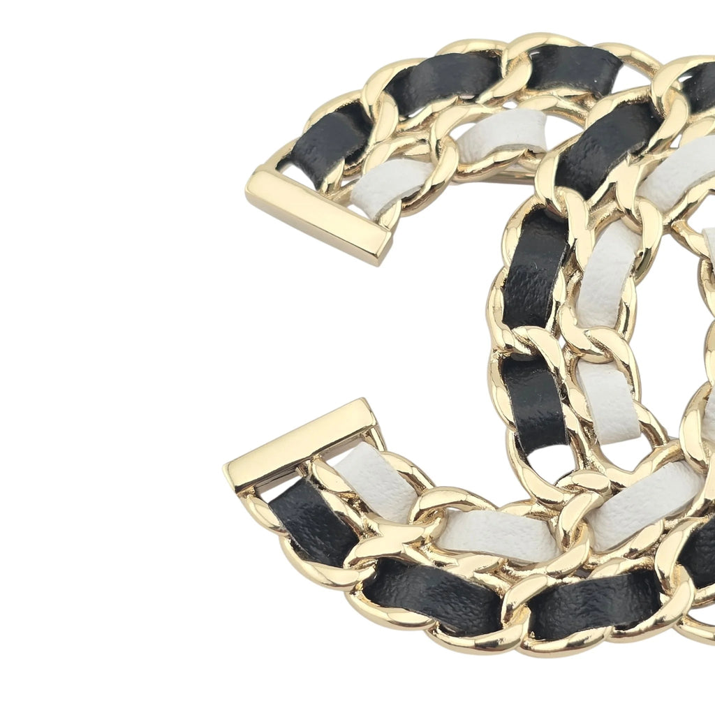 Chanel CC Lambskin Chain Brooch Black White Gold 2022 CHANEL
