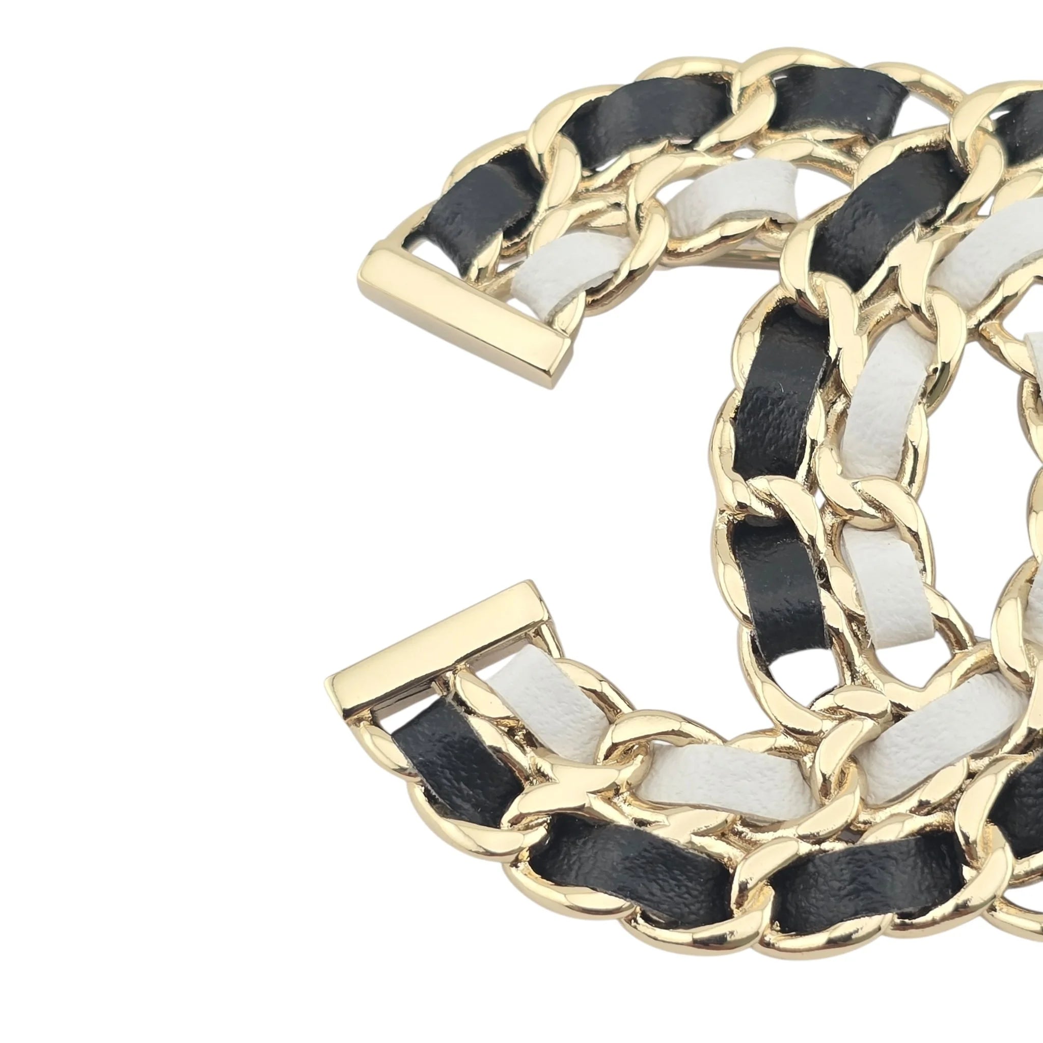 Chanel CC Lambskin Chain Brooch Black White Gold 2022 CHANEL