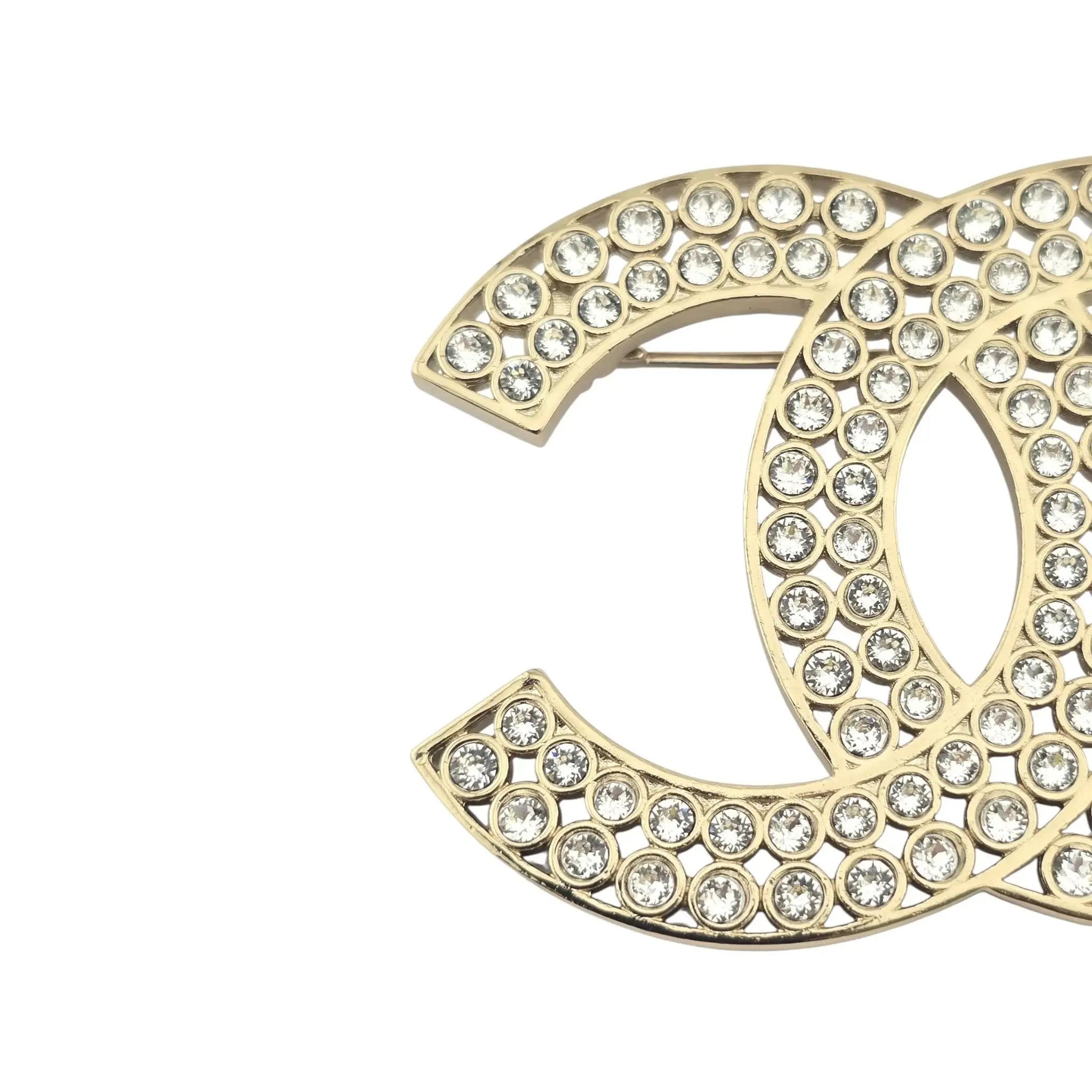 Chanel CC Metal Crystal Brooch Gold 2023 CHANEL