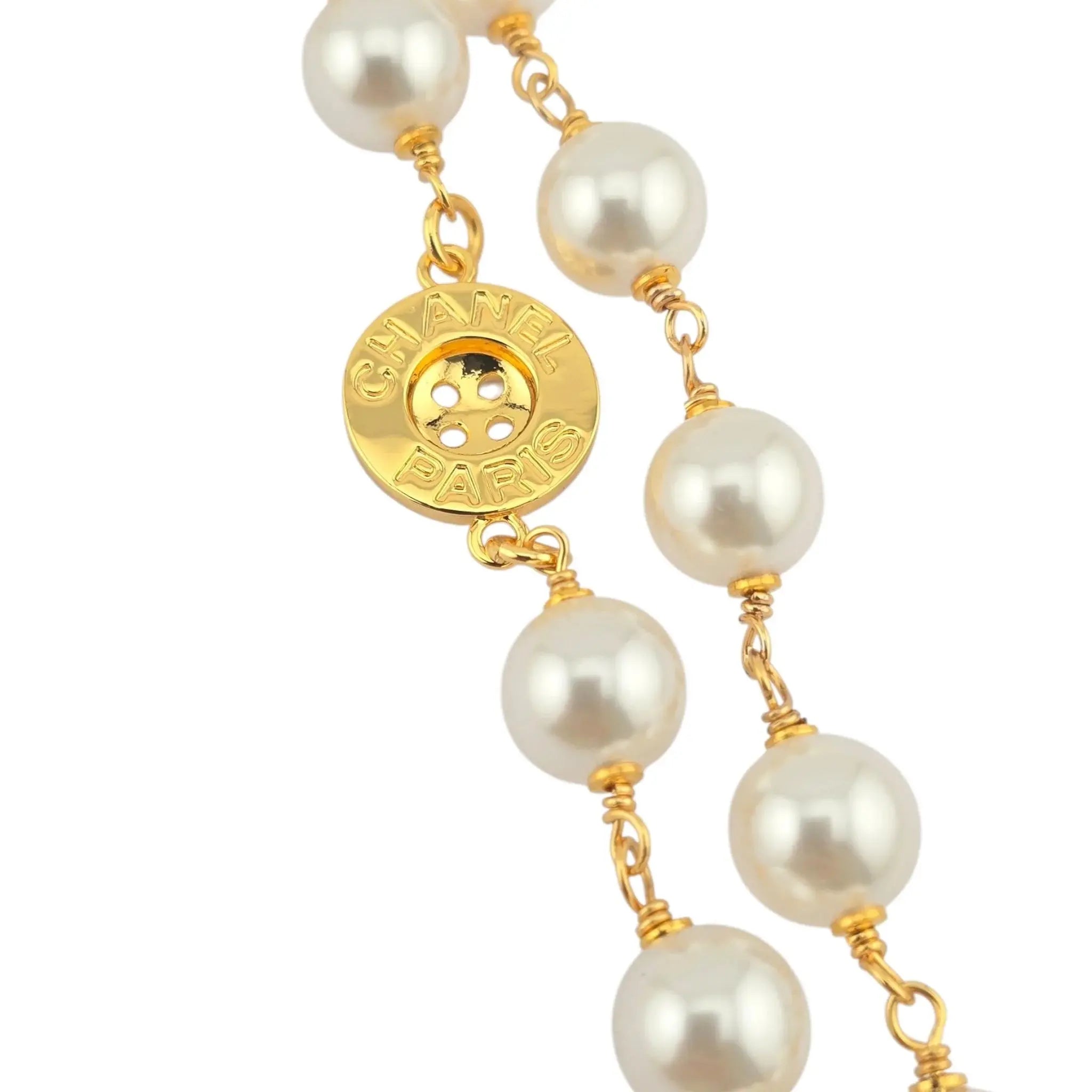 Chanel CC Faux Pearl Gold Button Pendant 2020 CHANEL
