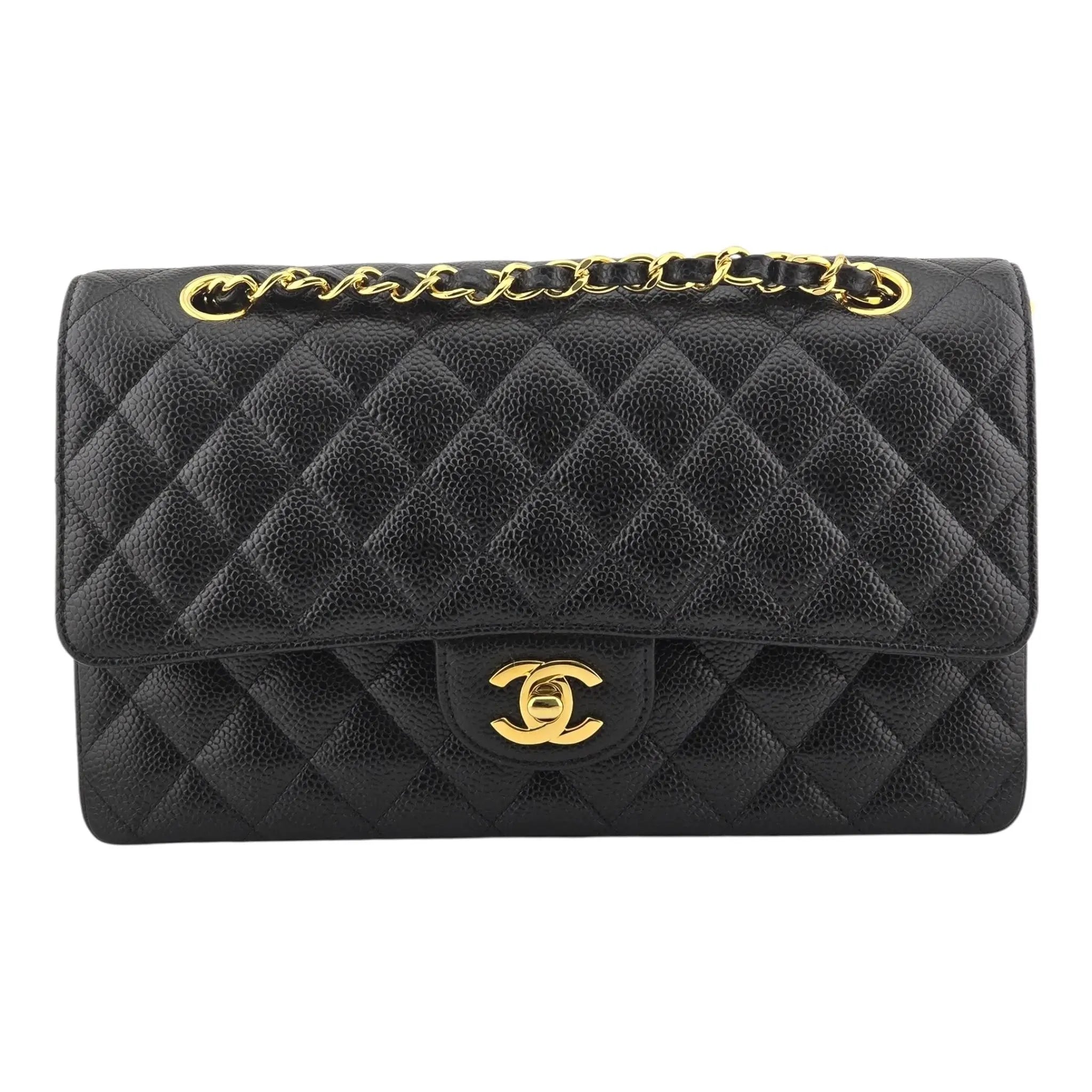 Chanel Medium Classic Flap Caviar Black Gold Hardware CHANEL