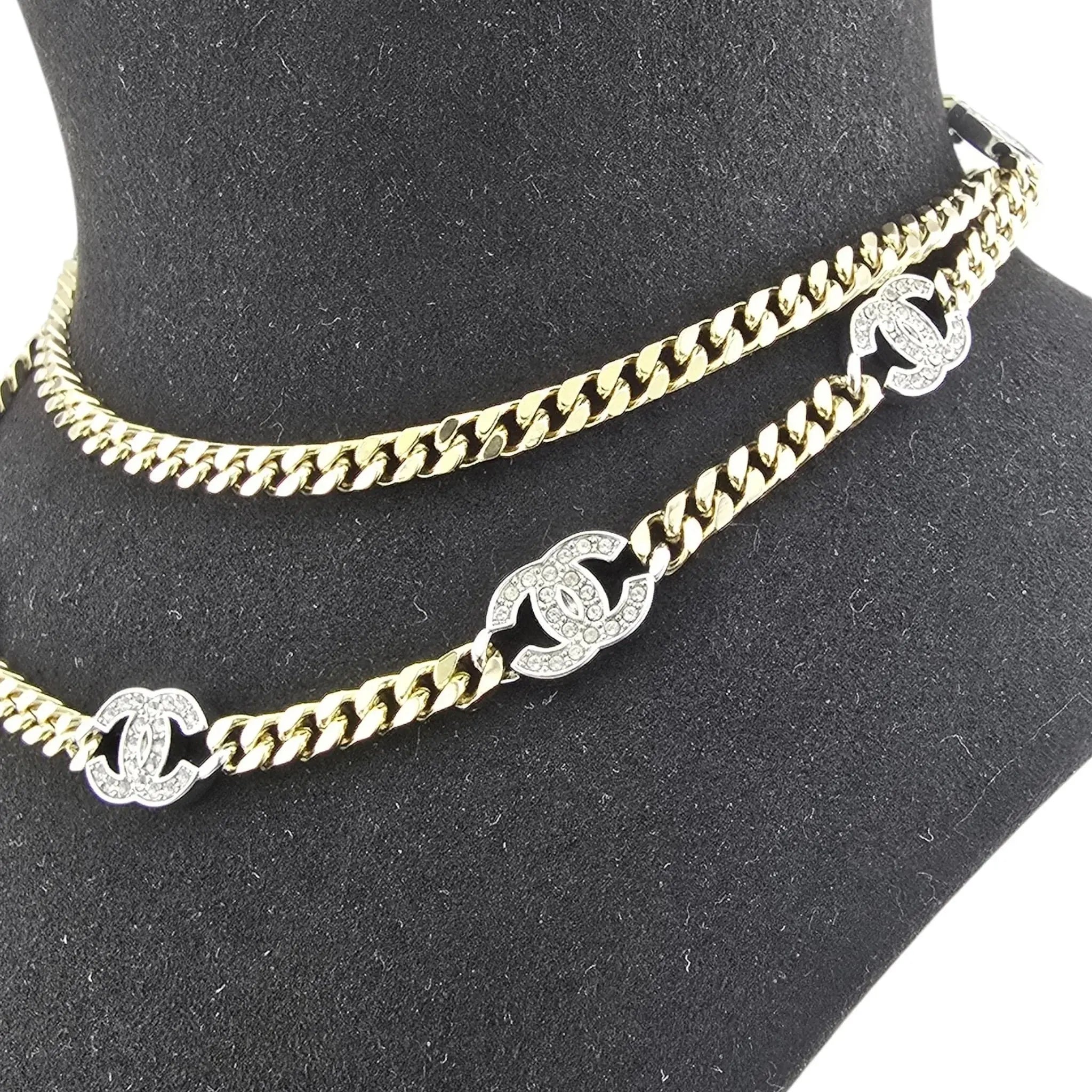Chanel CC Gold Crystal Chain Silver Long Necklace 2021 CHANEL