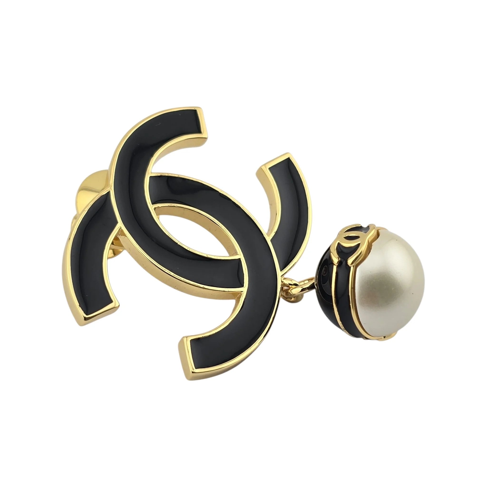 Chanel CC Gold Black White Pin Brooch CHANEL