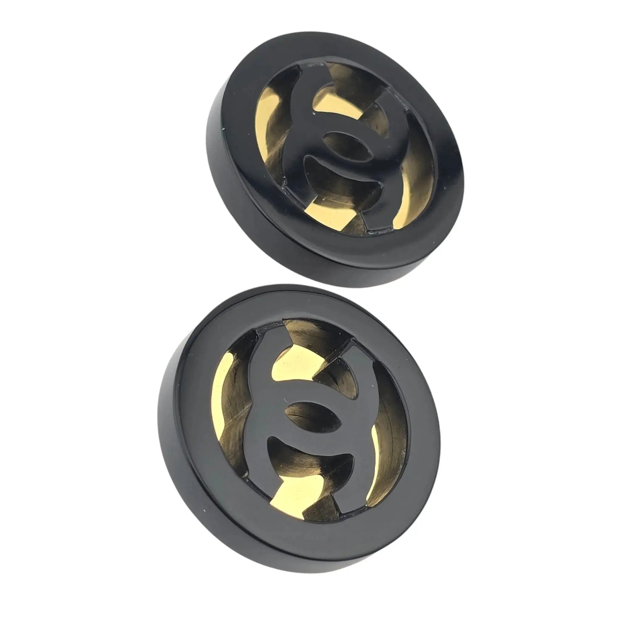 Chanel CC Resin Round Earrings Gold Black 2024 CHANEL