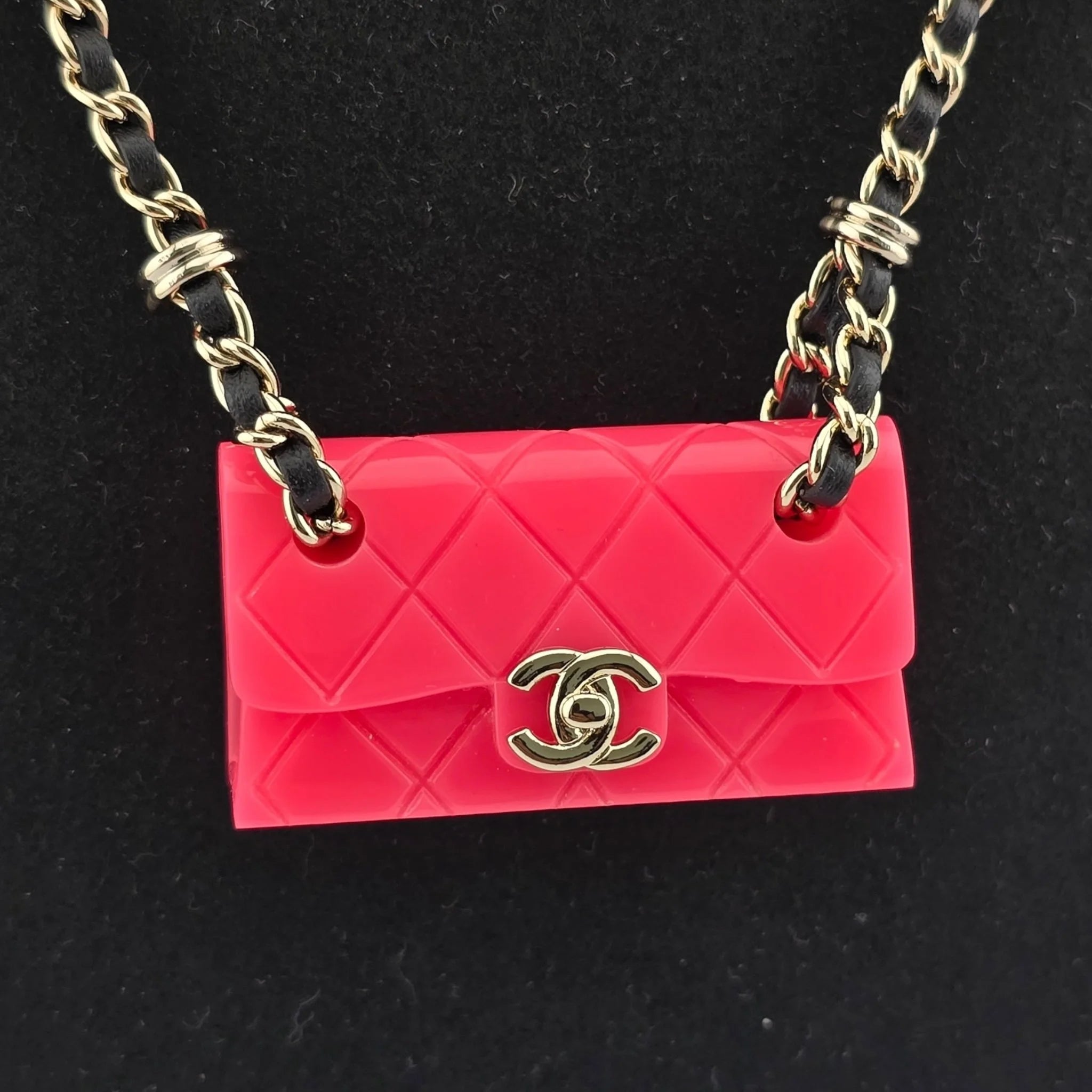 Chanel CC Matelasse Pink Resin Bag Necklace 2023 CHANEL