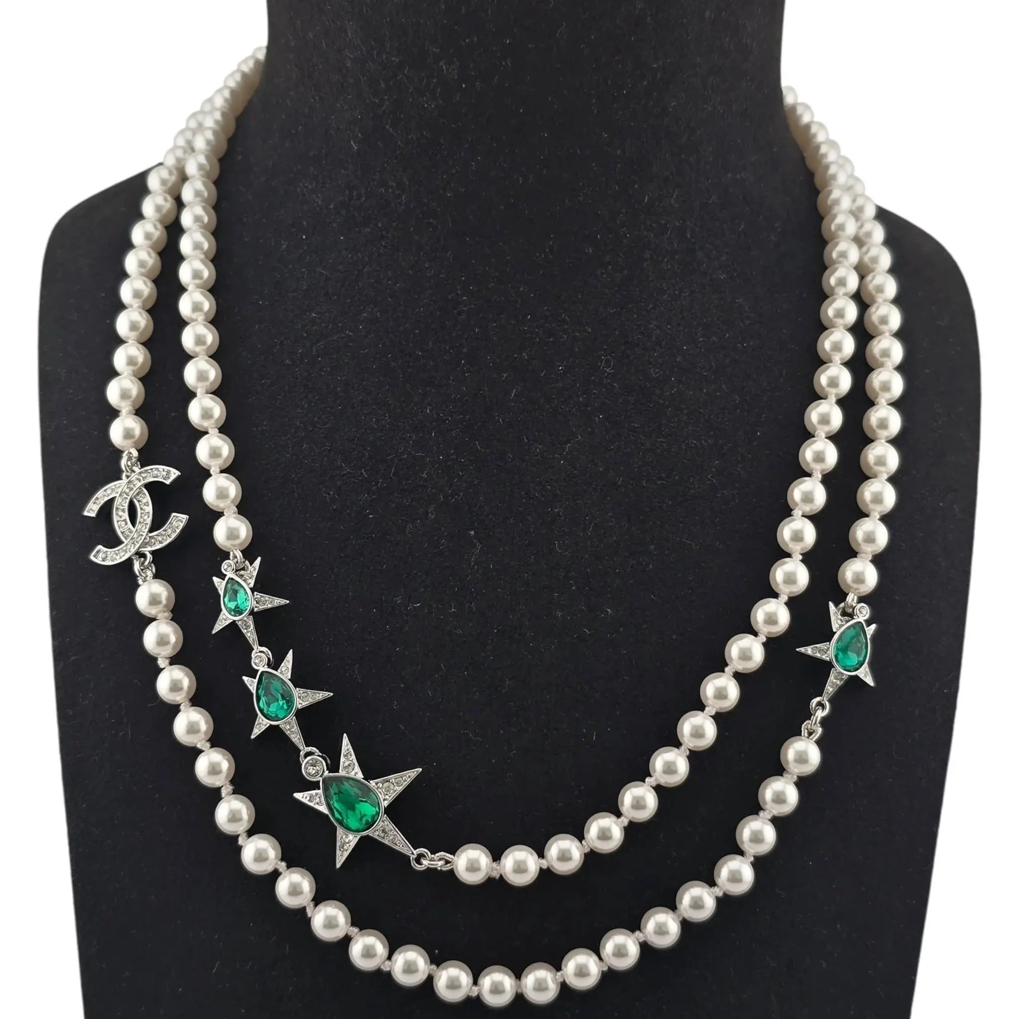 Chanel CC Long Faux Pearl Green Necklace 2023 CHANEL