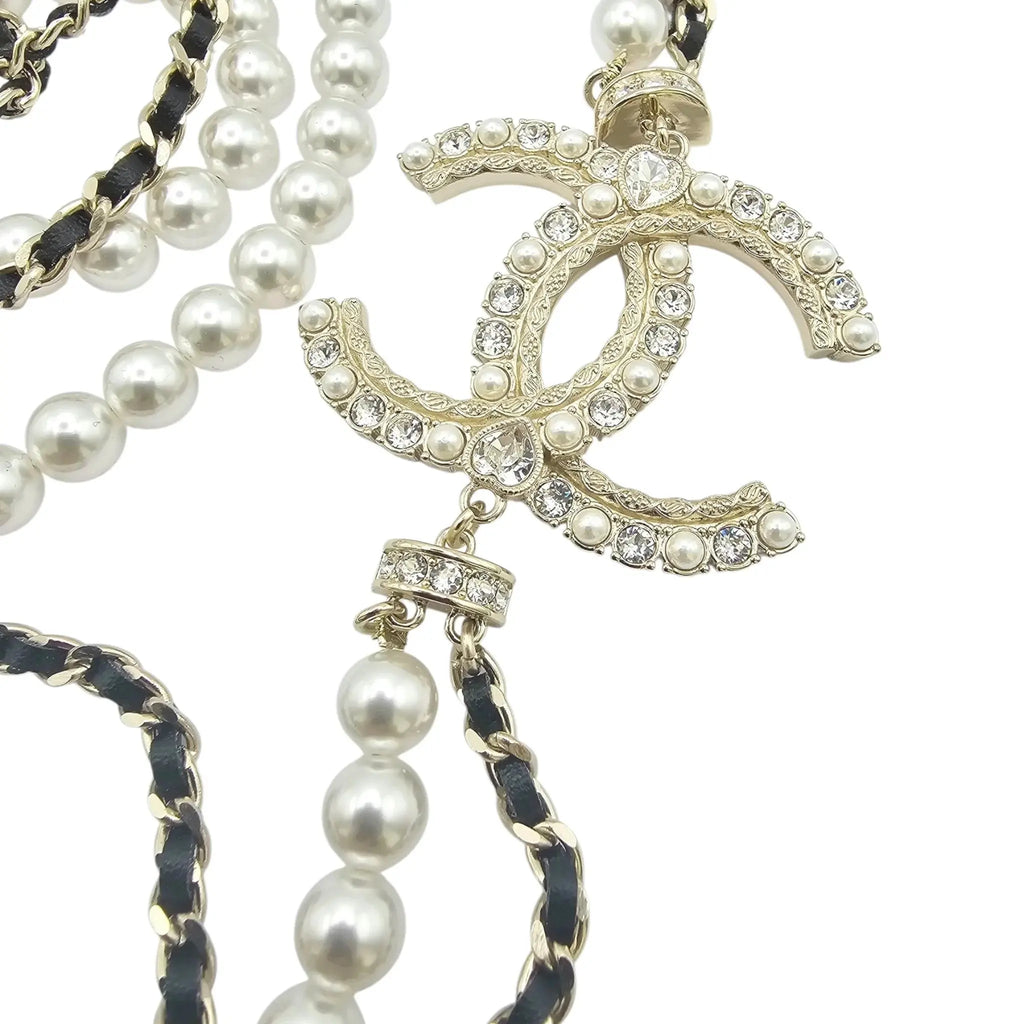 Chanel CC Long Faux Pearl Leather Necklace 2023 CHANEL