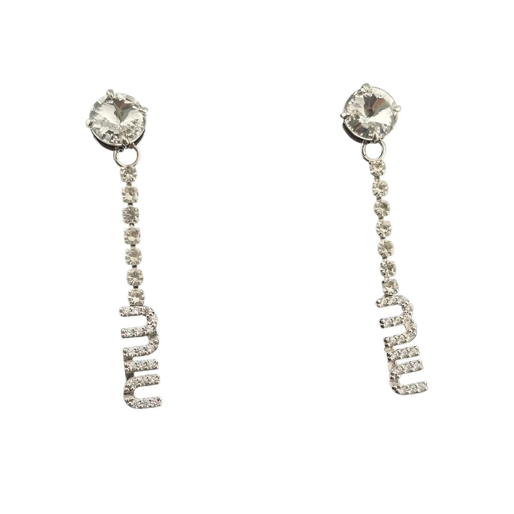 Miu Miu Logo Silver Crystal Earrings MIU MIU
