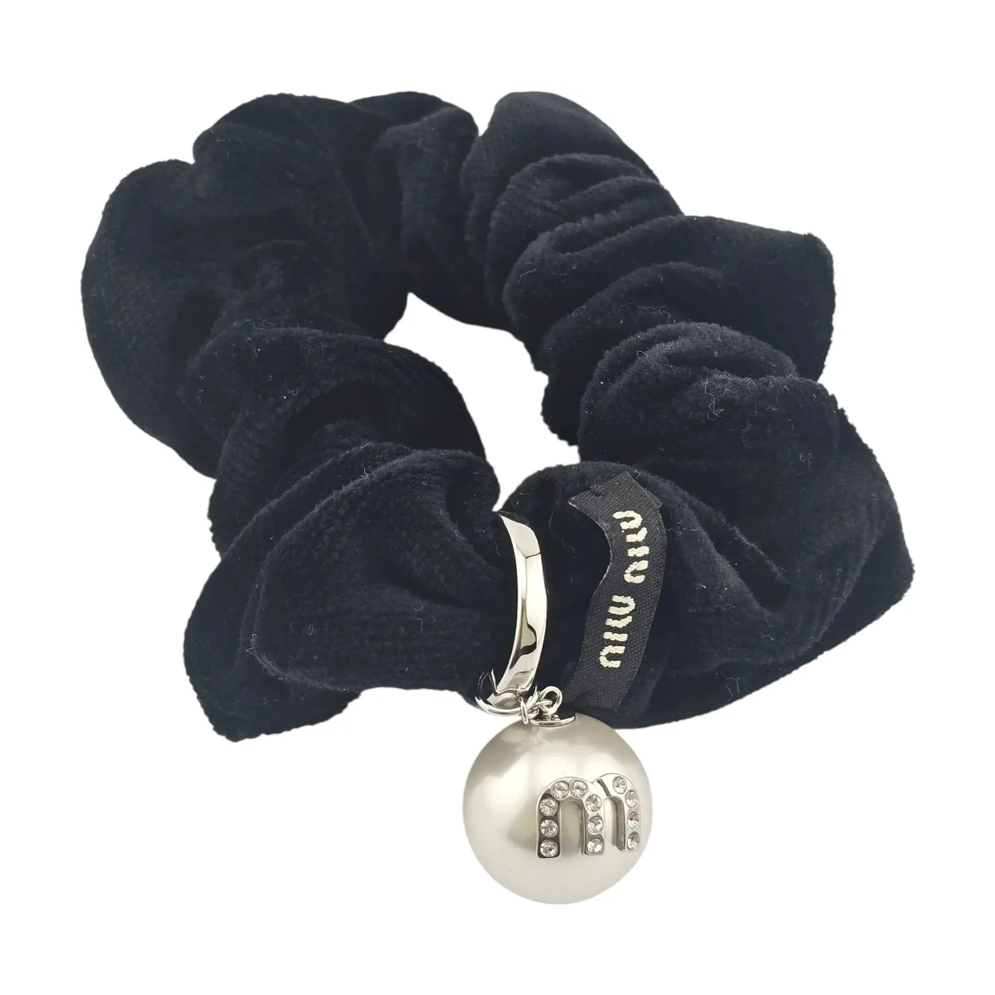 Miu Miu Black Velvet Pearl Scrunchie MIU MIU