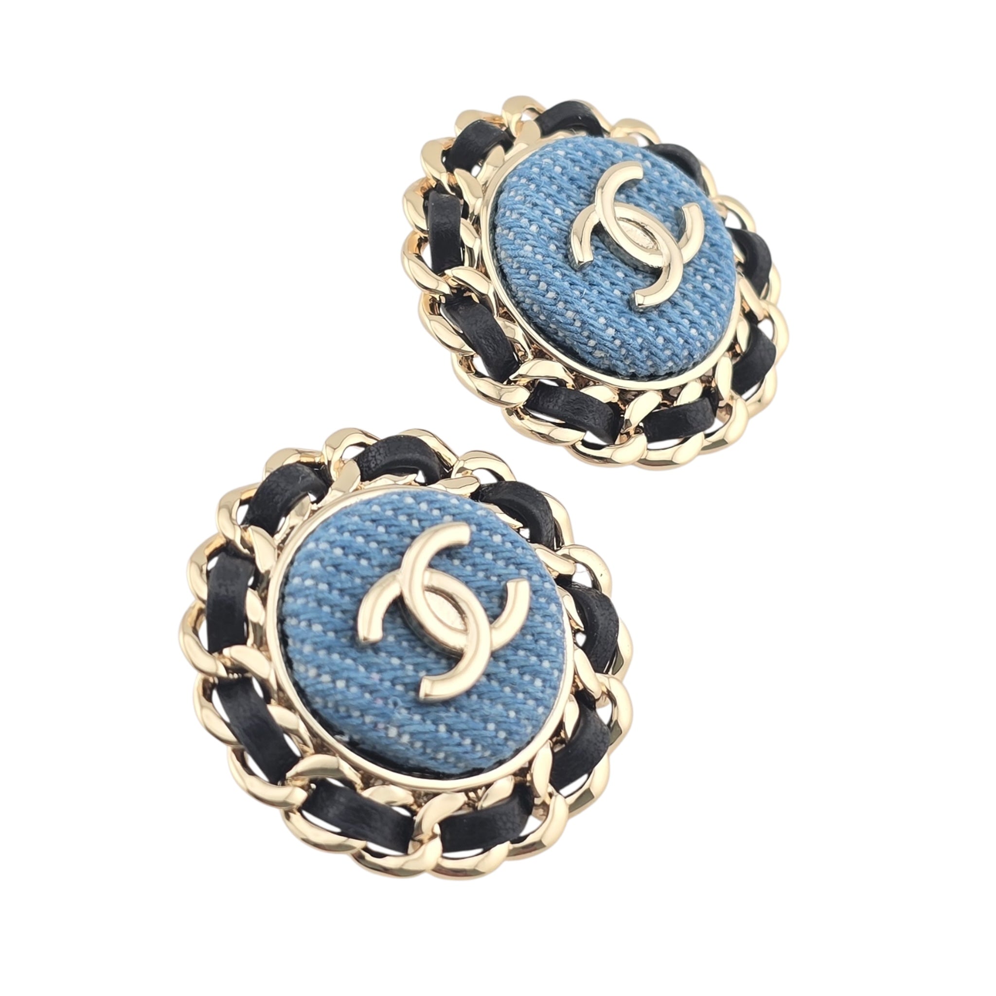 Chanel CC Blue Denim Round Earrings 2025 CHANEL