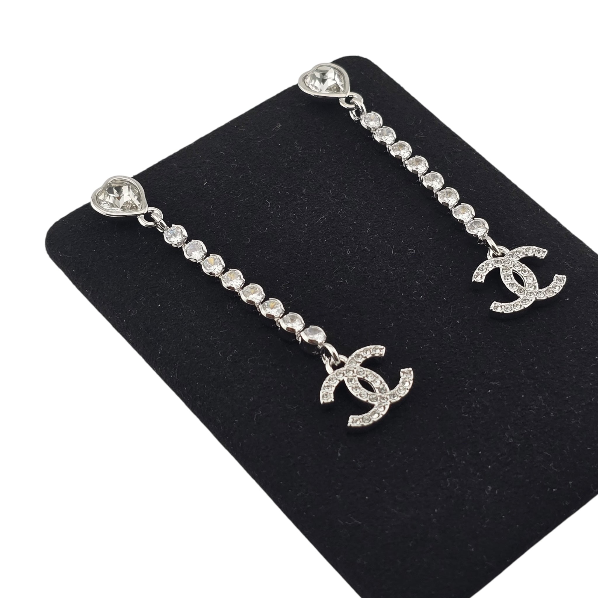 Chanel CC Silver Crystal Drop Heart Earrings 2025 CHANEL