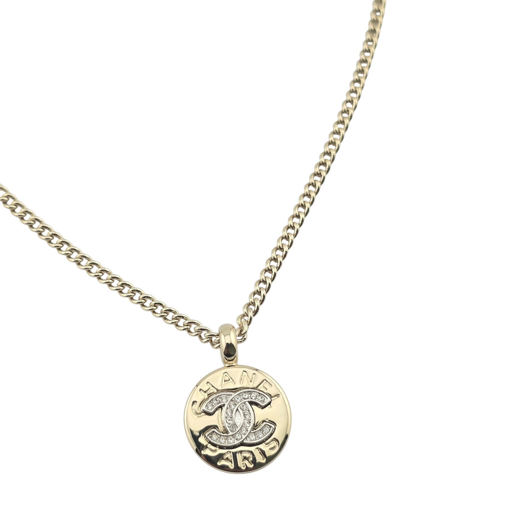 Chanel CC Round Gold Pendant Necklace 2025 CHANEL