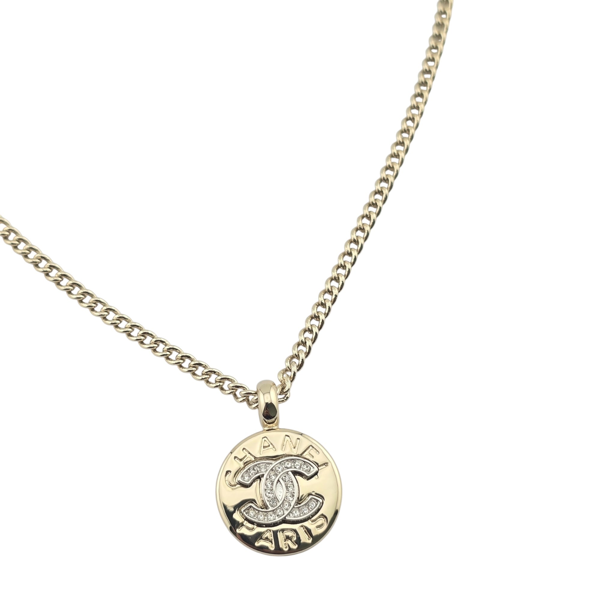 Chanel CC Round Gold Pendant Necklace 2025 CHANEL