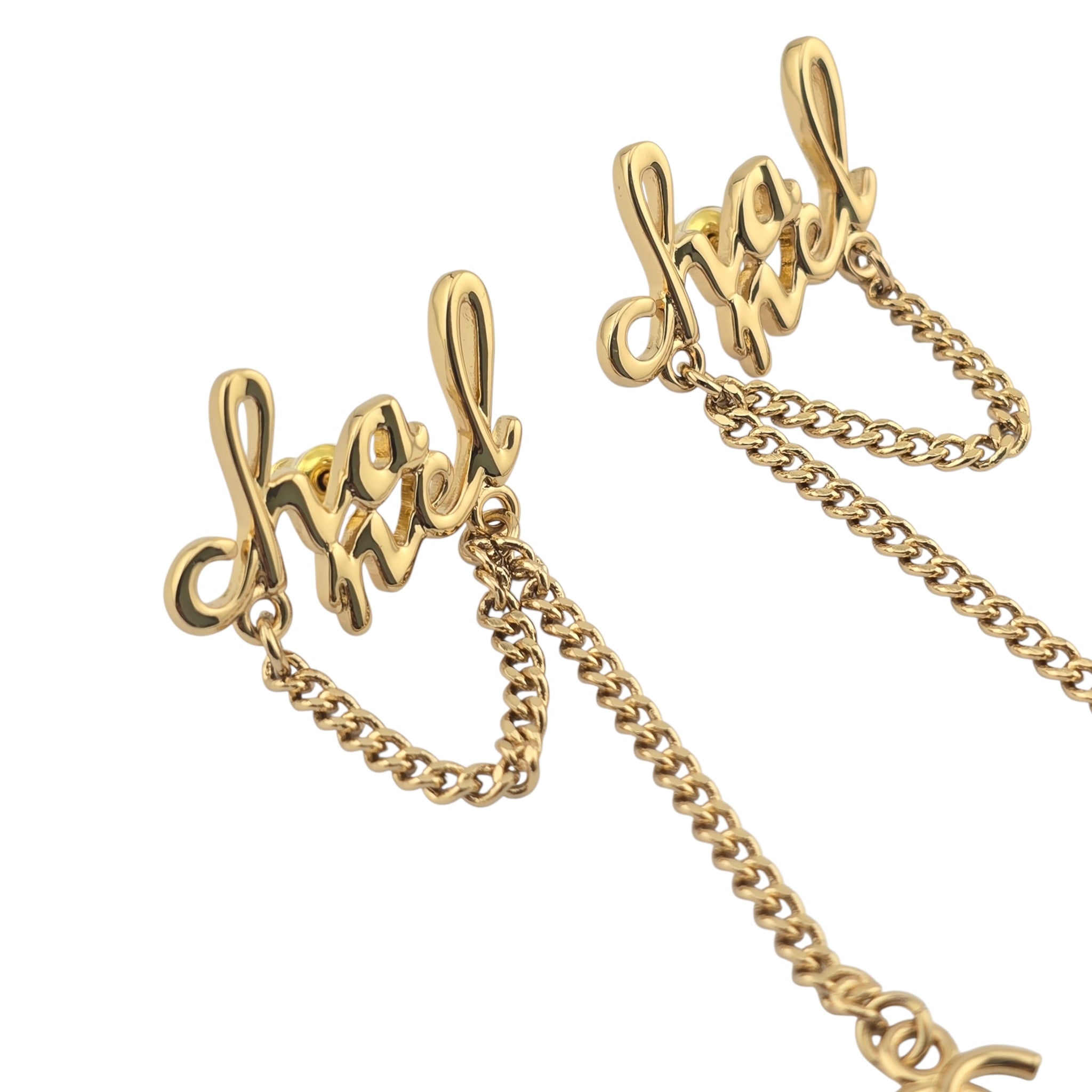Chanel CC Logo Drop Chain Gold Earrings 2024 CHANEL