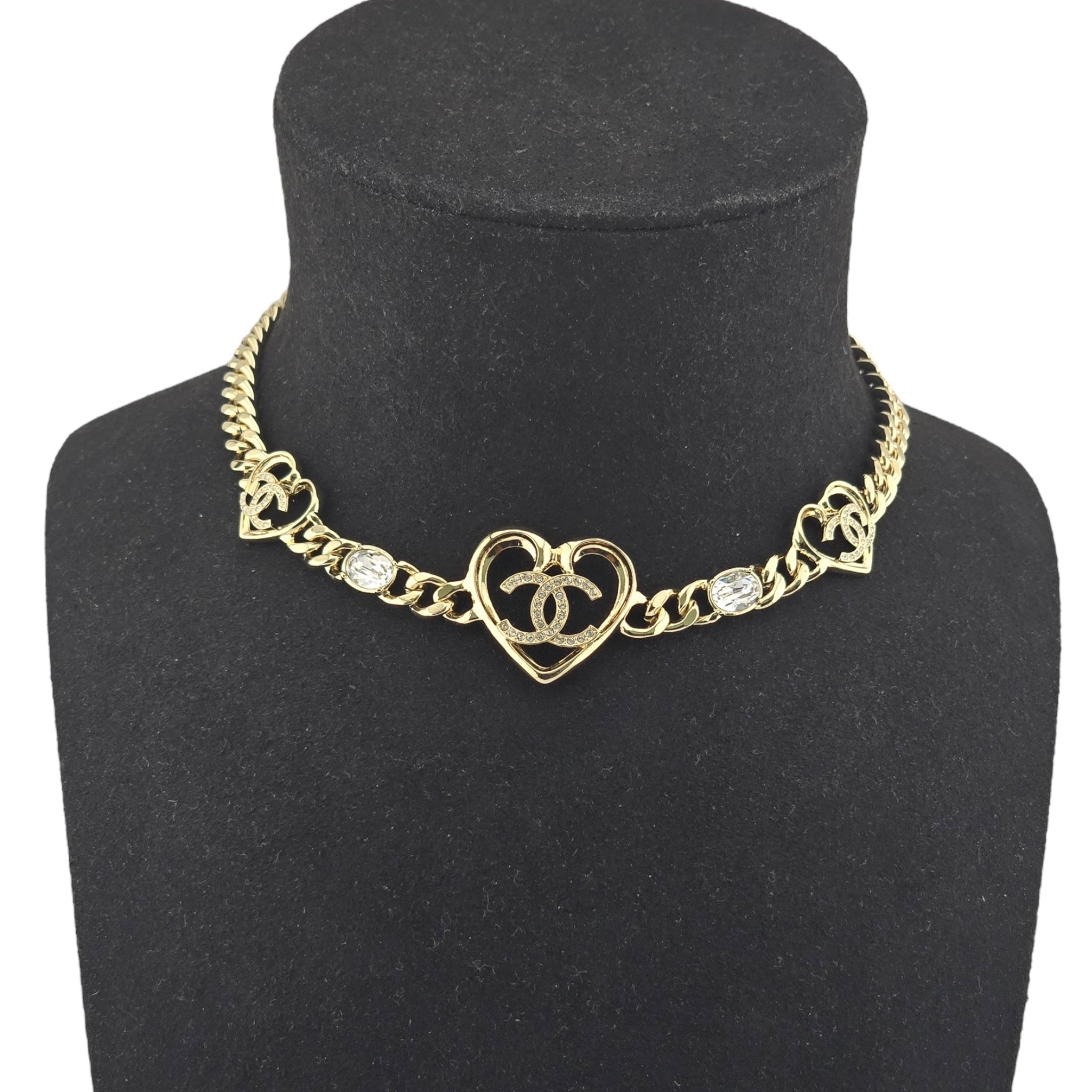 Chanel CC Heart Pendant Gold Choker Necklace 2023 CHANEL