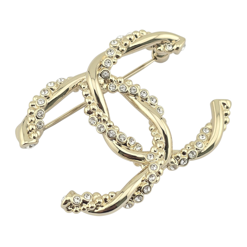 Chanel CC Twisted Gold Crystal Brooch 2023 CHANEL