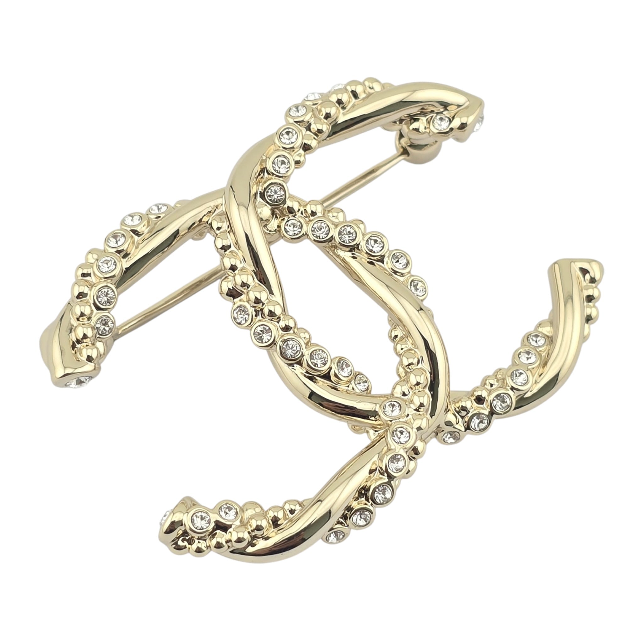 Chanel CC Twisted Gold Crystal Brooch 2023 CHANEL