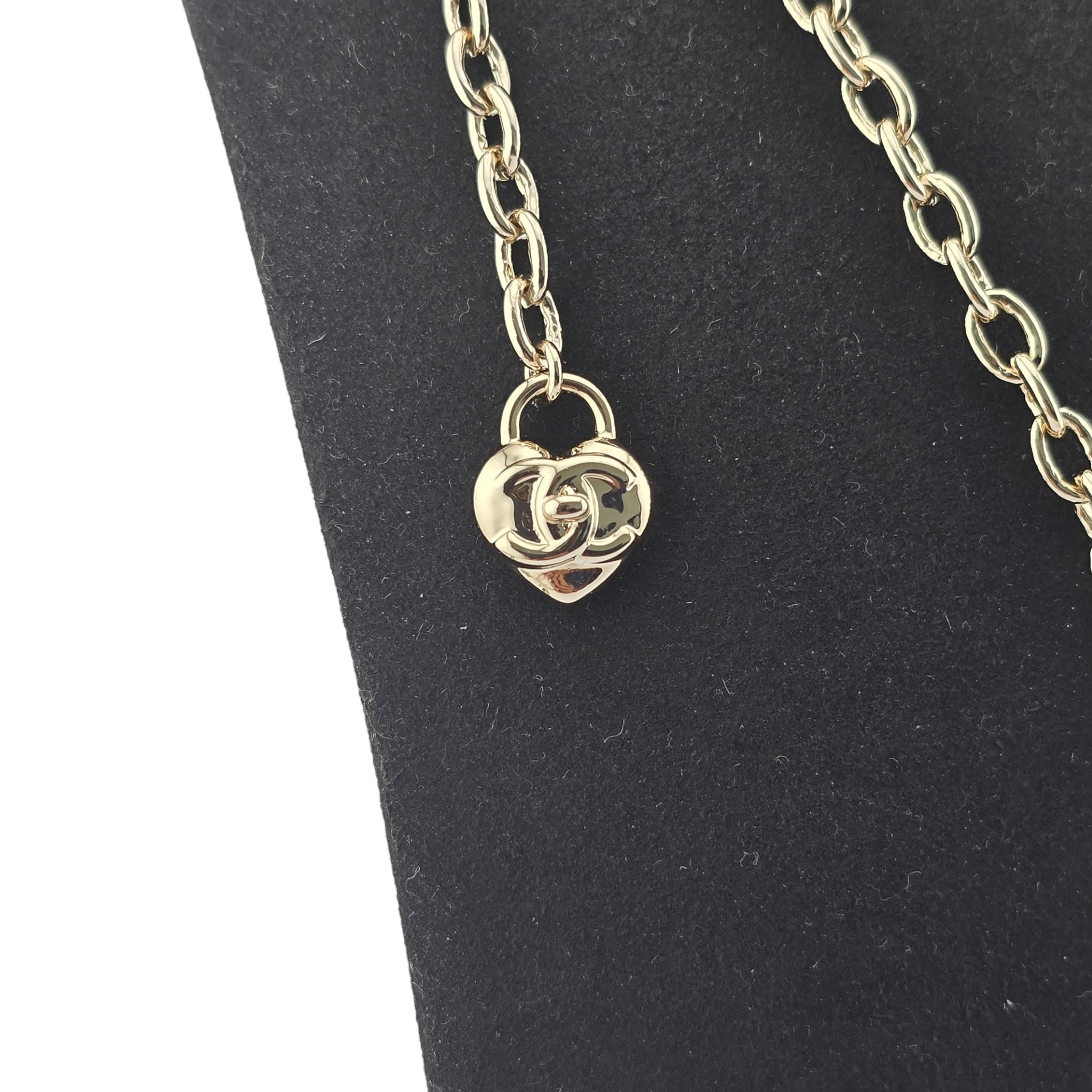 Chanel CC Metal Turnlock Heart Locket Necklace Gold CHANEL