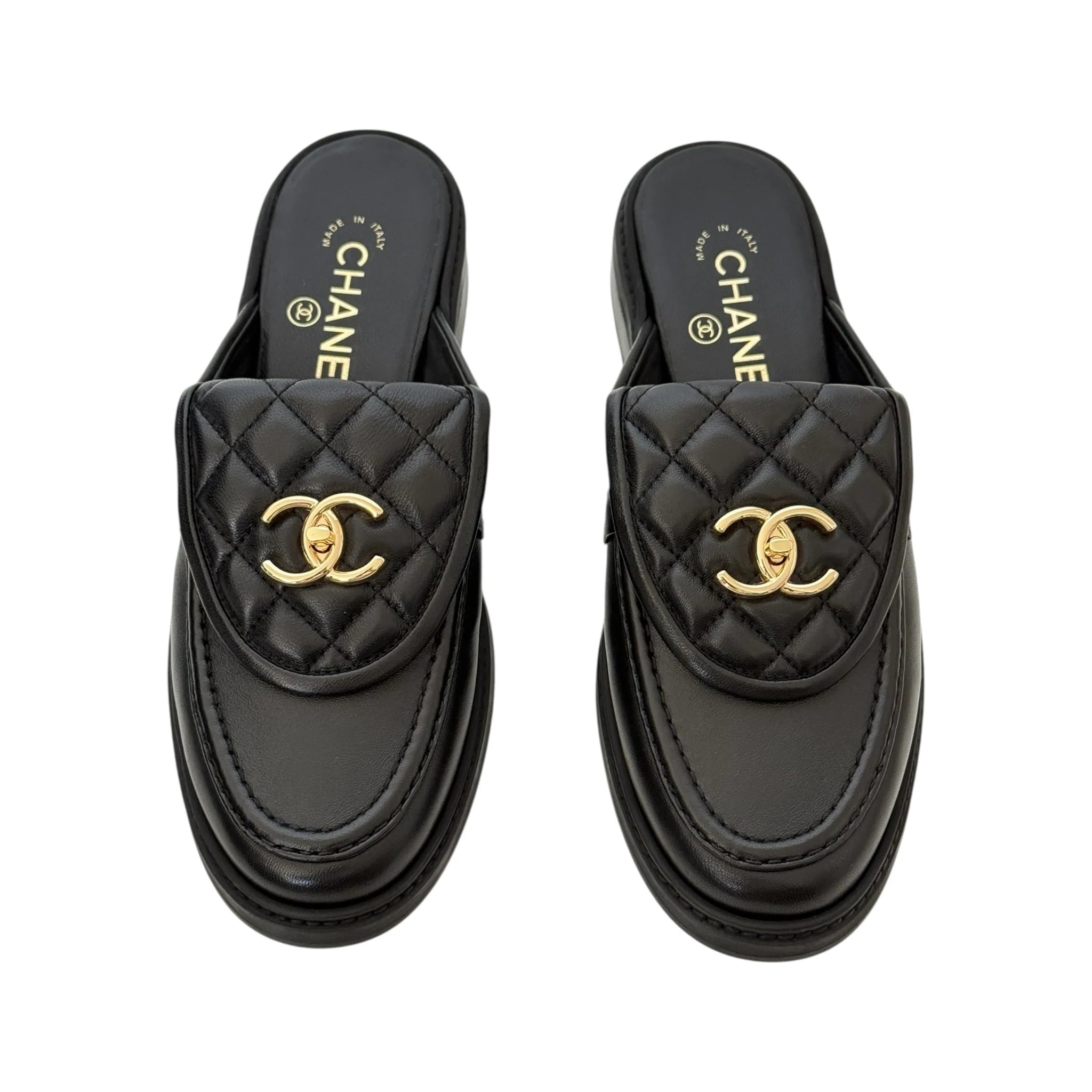 Chanel CC Black Turnlock Mules - 39