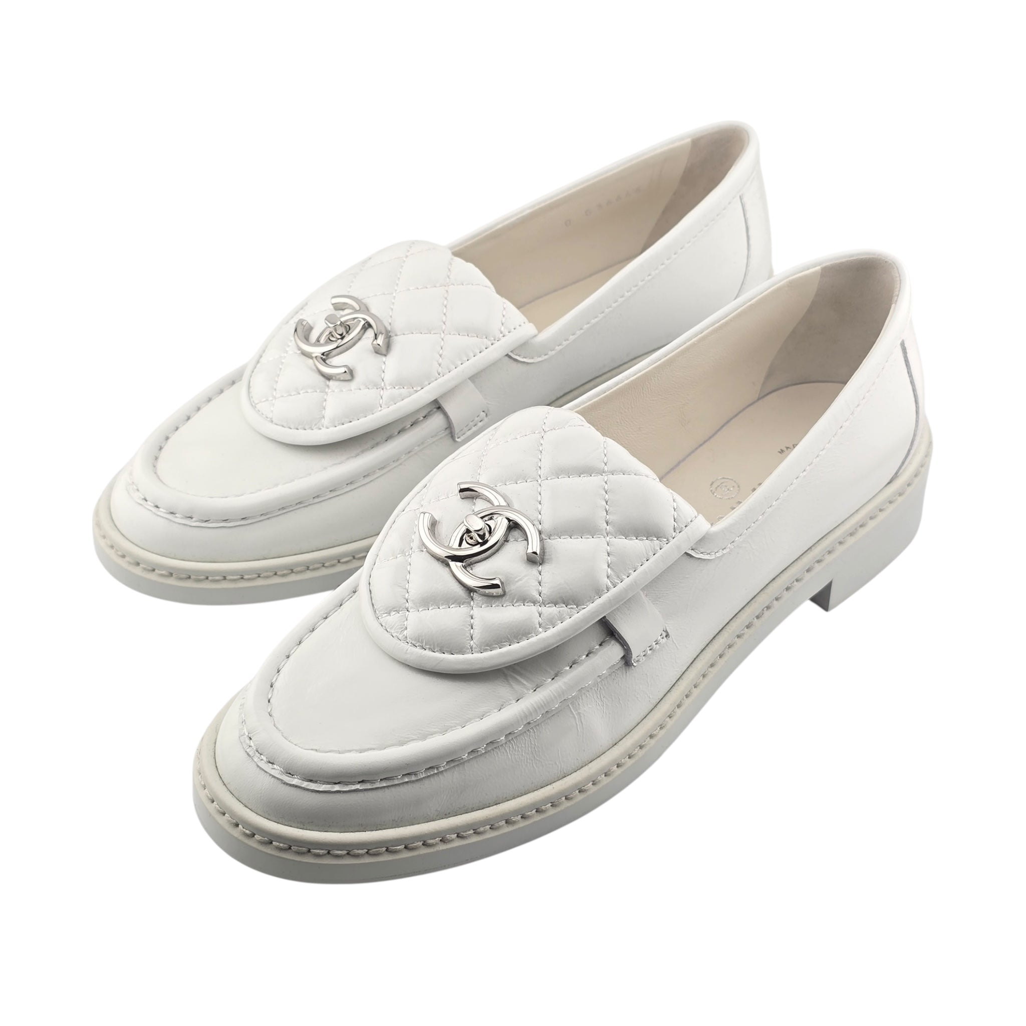 Chanel CC Lambskin Quilted Turnlock Patent Loafers 