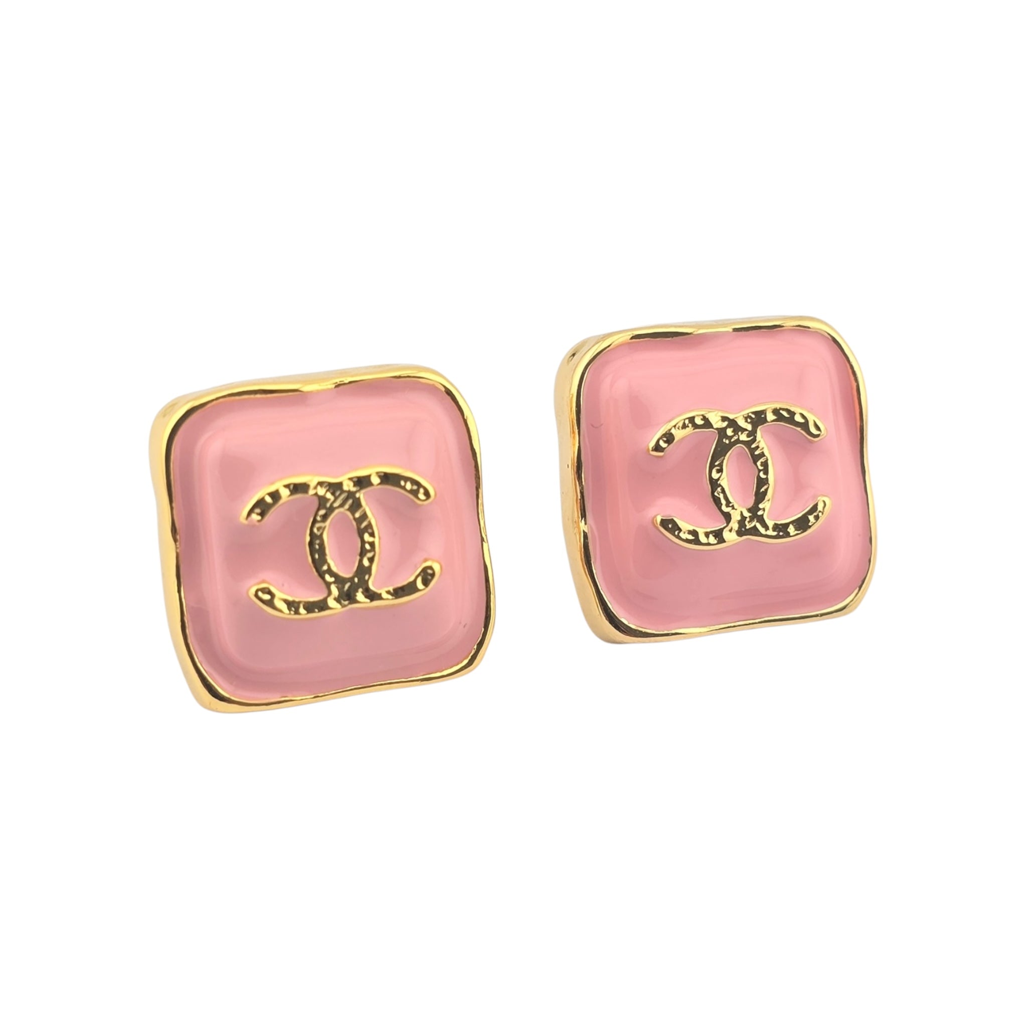 Chanel CC Resin Pink Gold Square Earring 2023 CHANEL