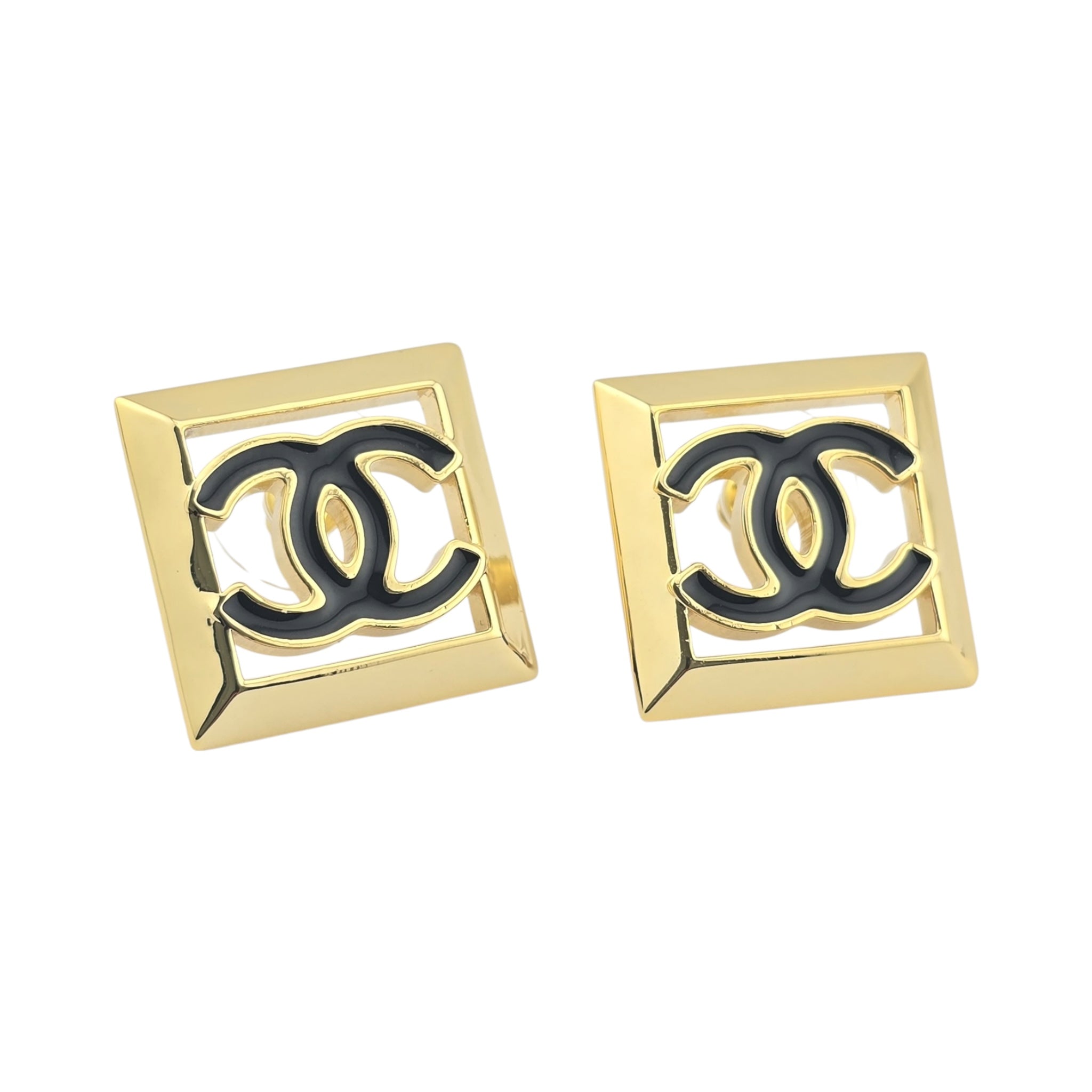 Chanel CC Square Gold Black Earrings 2024 CHANEL