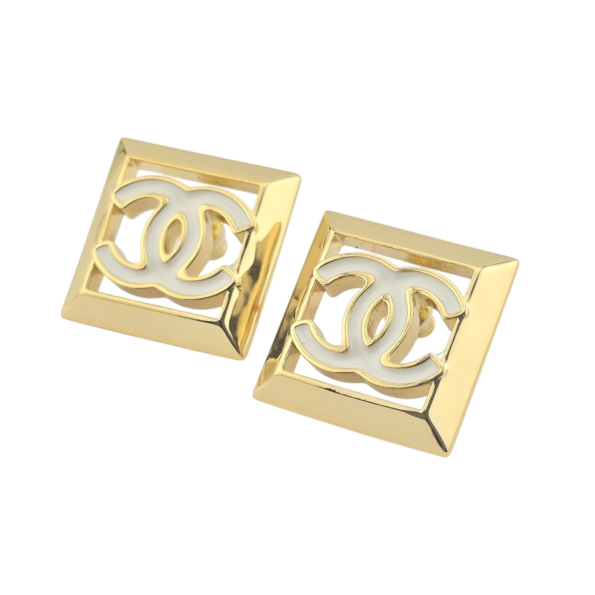 Chanel CC Square Gold White Earrings 2024 CHANEL