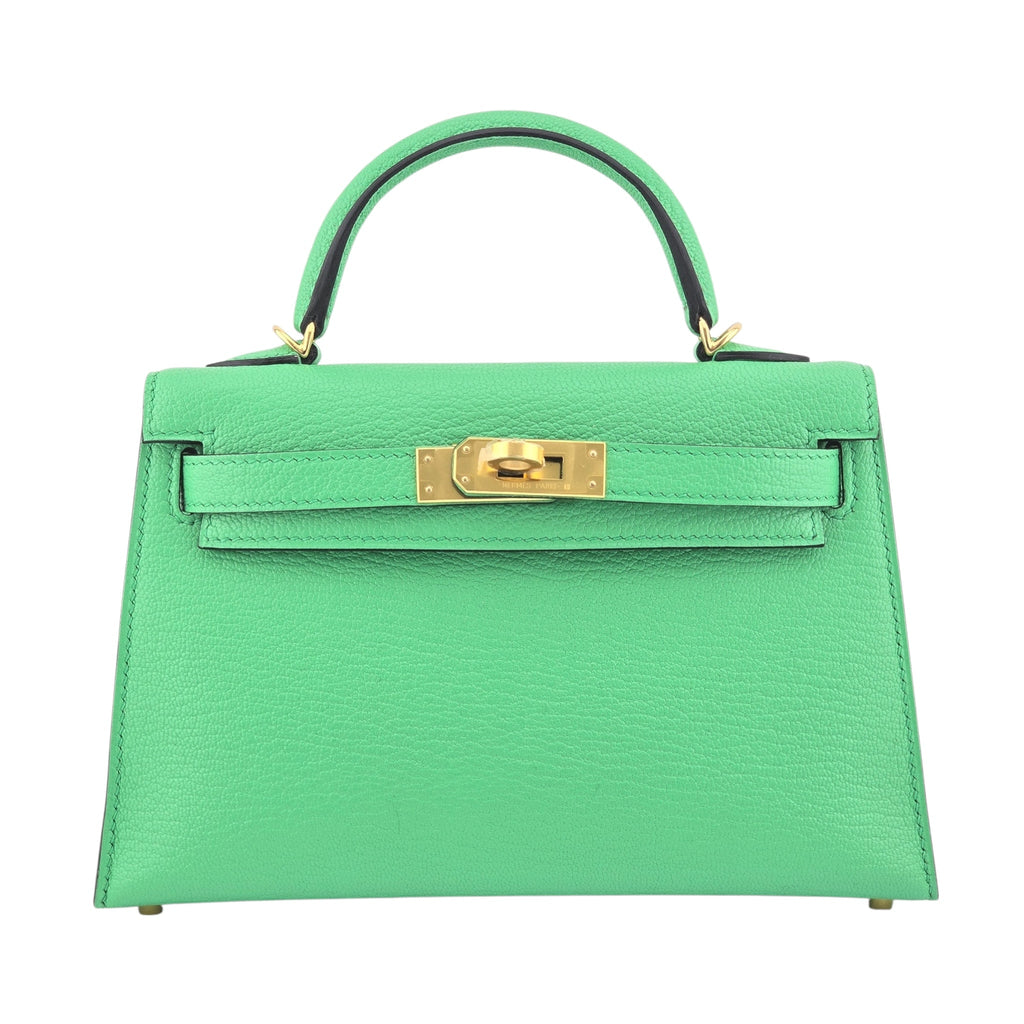 Hermes Mini Kelly II Chèvre Vert Comics Gold Hardware Bag HERMES