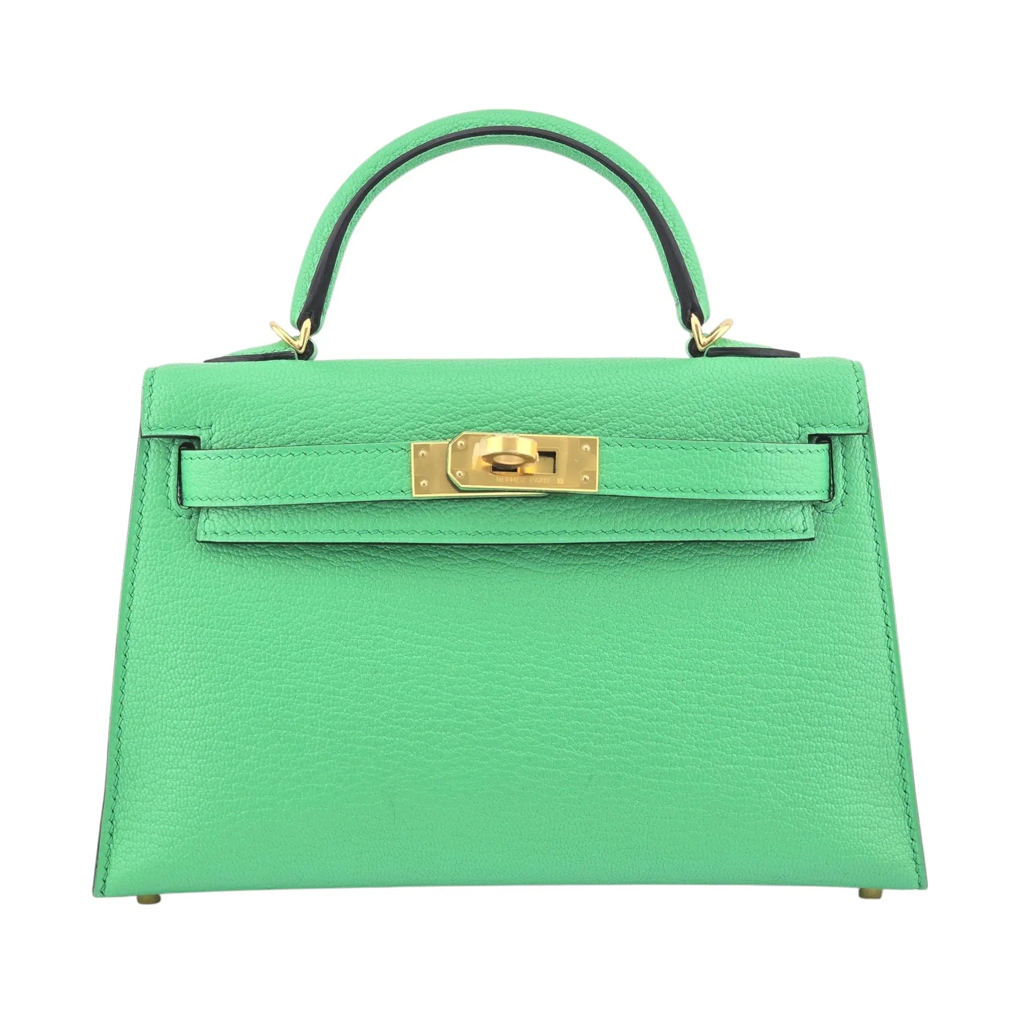 Hermes Mini Kelly II Chèvre Vert Comics Gold Hardware Bag HERMES