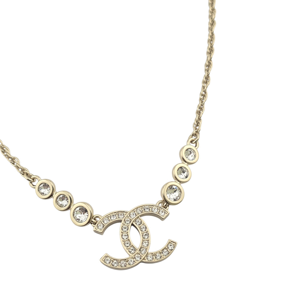 Chanel CC Metal Crystal Link Pendant Necklace Gold 2025 CHANEL