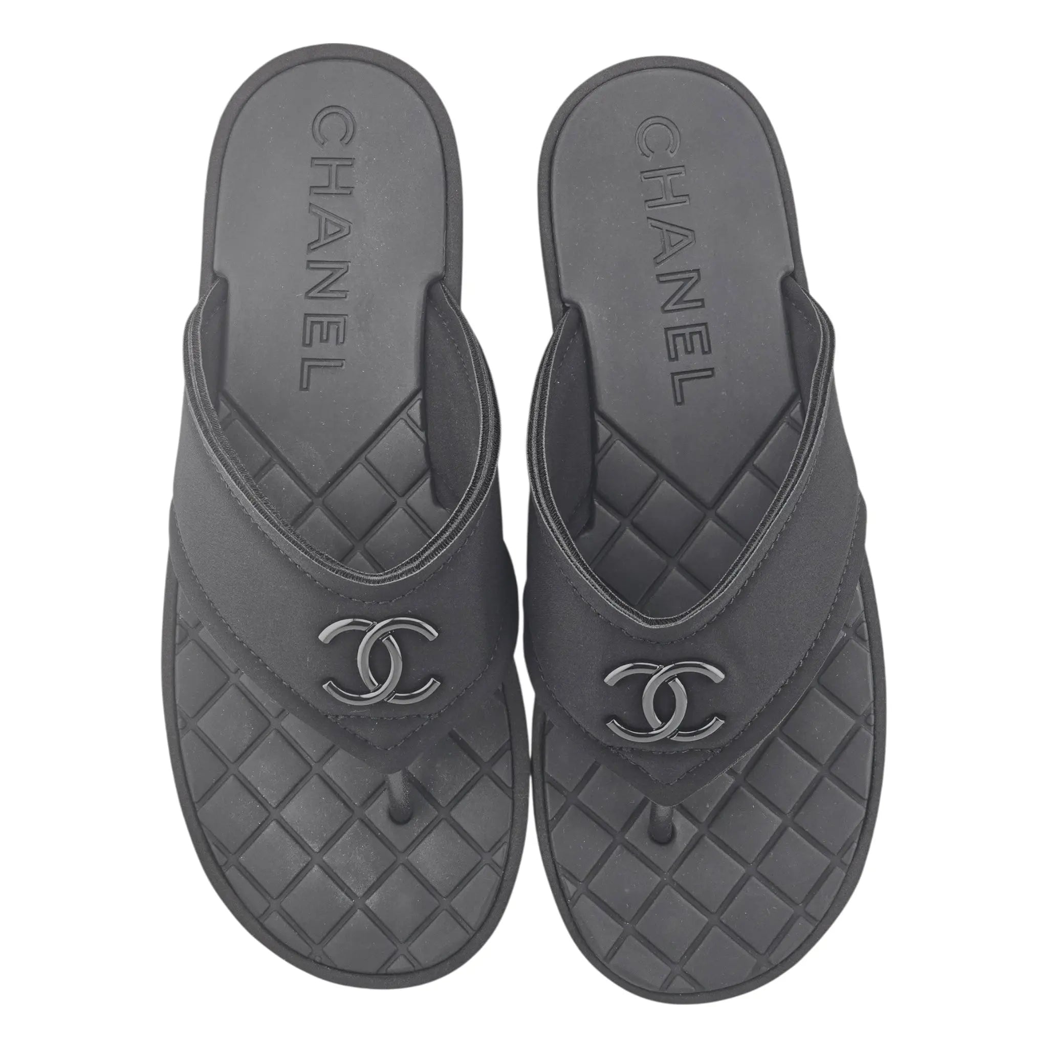 Chanel CC Black Fabric Thong Sandals 39 UK6 CHANEL
