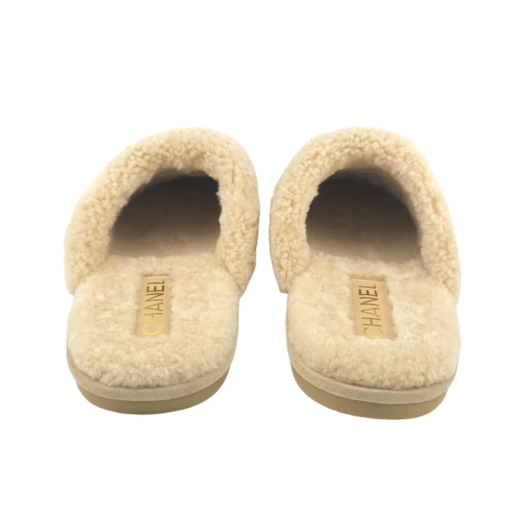 Chanel CC Suede Shearling Mule Slippers 39 UK6 CHANEL
