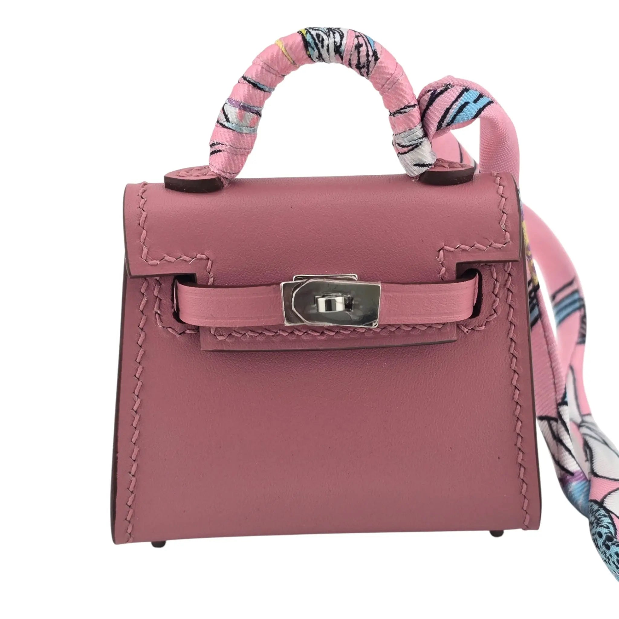 Hermes Rose Sakura Tadelakt Mini Kelly Twilly Bag Charm Palladium Hardware HERMES