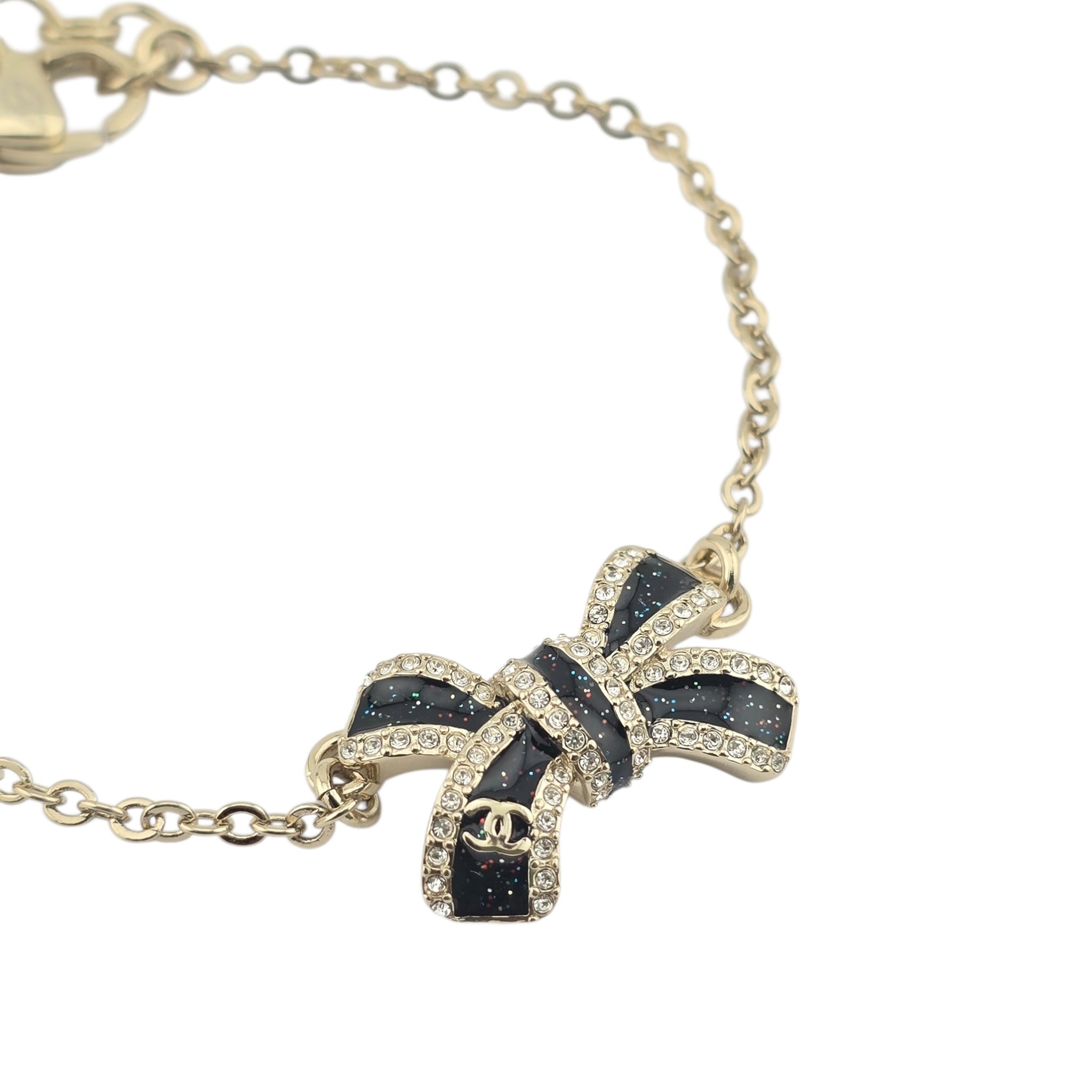 Chanel CC Gold Crystal Enamel Bow Bracelet 2025