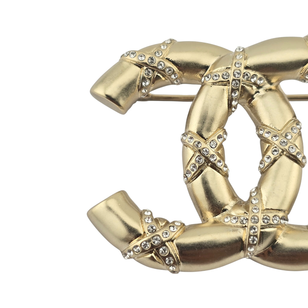Chanel Crystal CC Logo Brooch Gold 2021