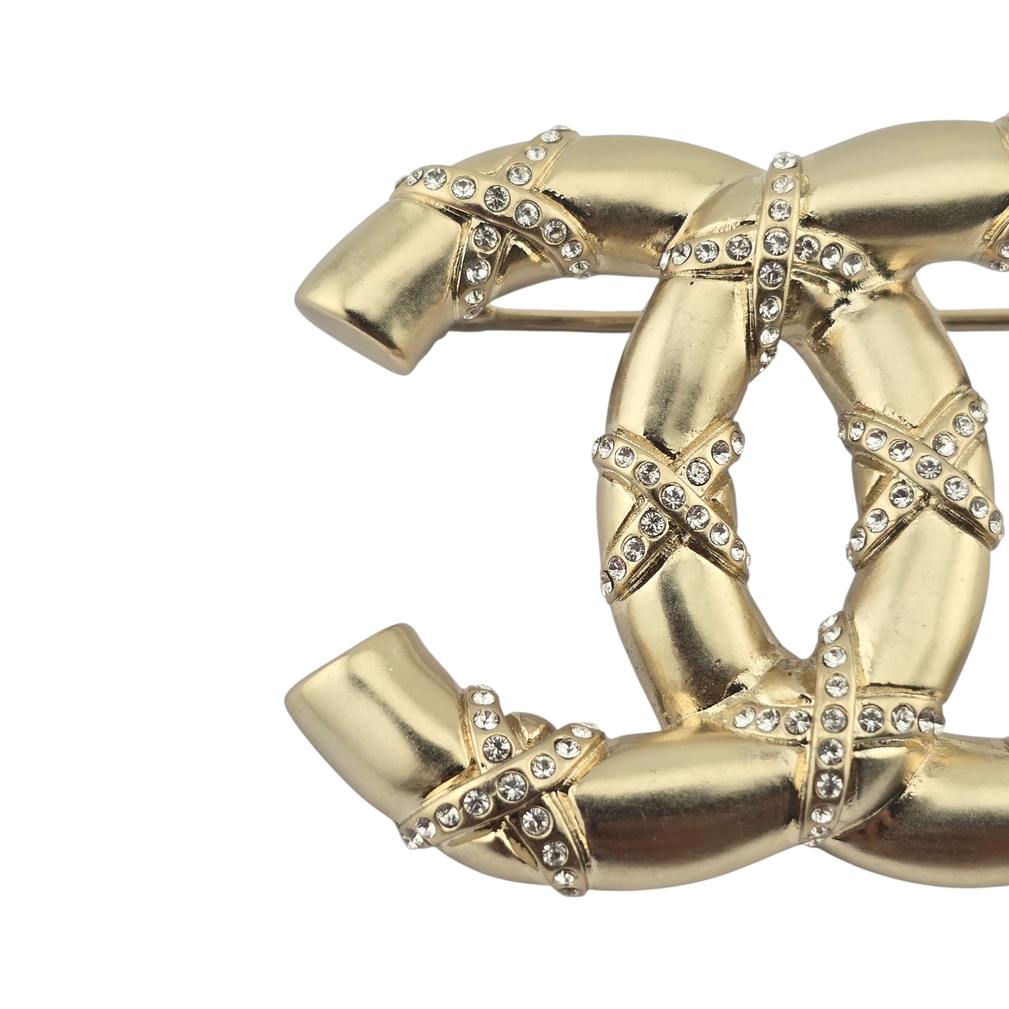 Chanel Crystal CC Logo Brooch Gold 2021