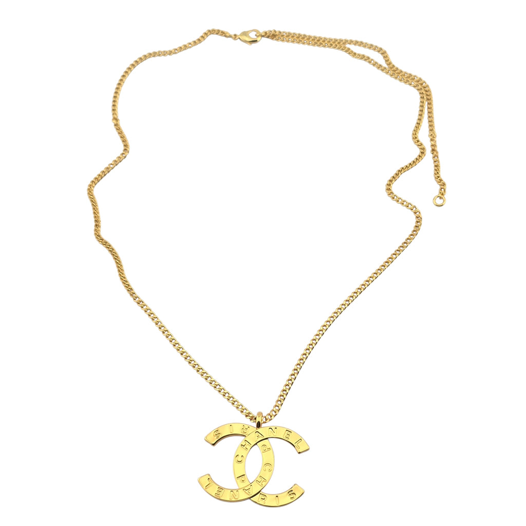 Chanel CC Gold Metal Paris Button Necklace