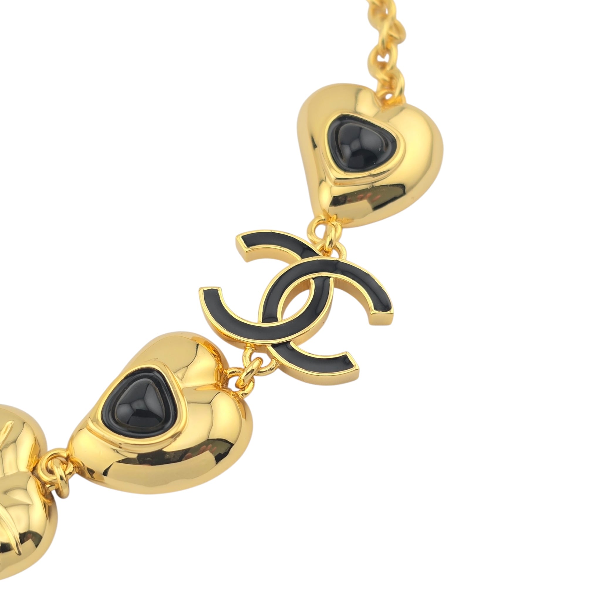 Chanel CC Gold Black Heart Leaf Necklace 2025