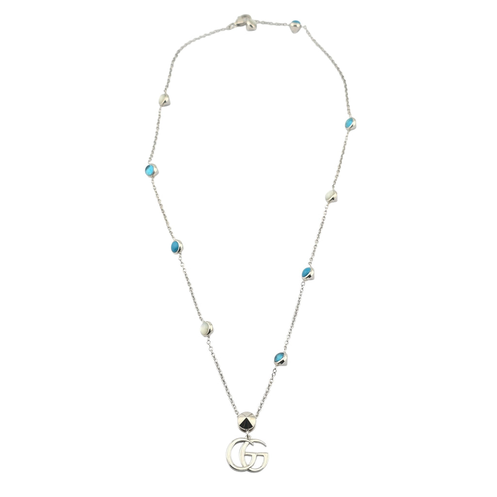 GUCCI GG Marmont Sterling Silver Mother of Pearl Necklace